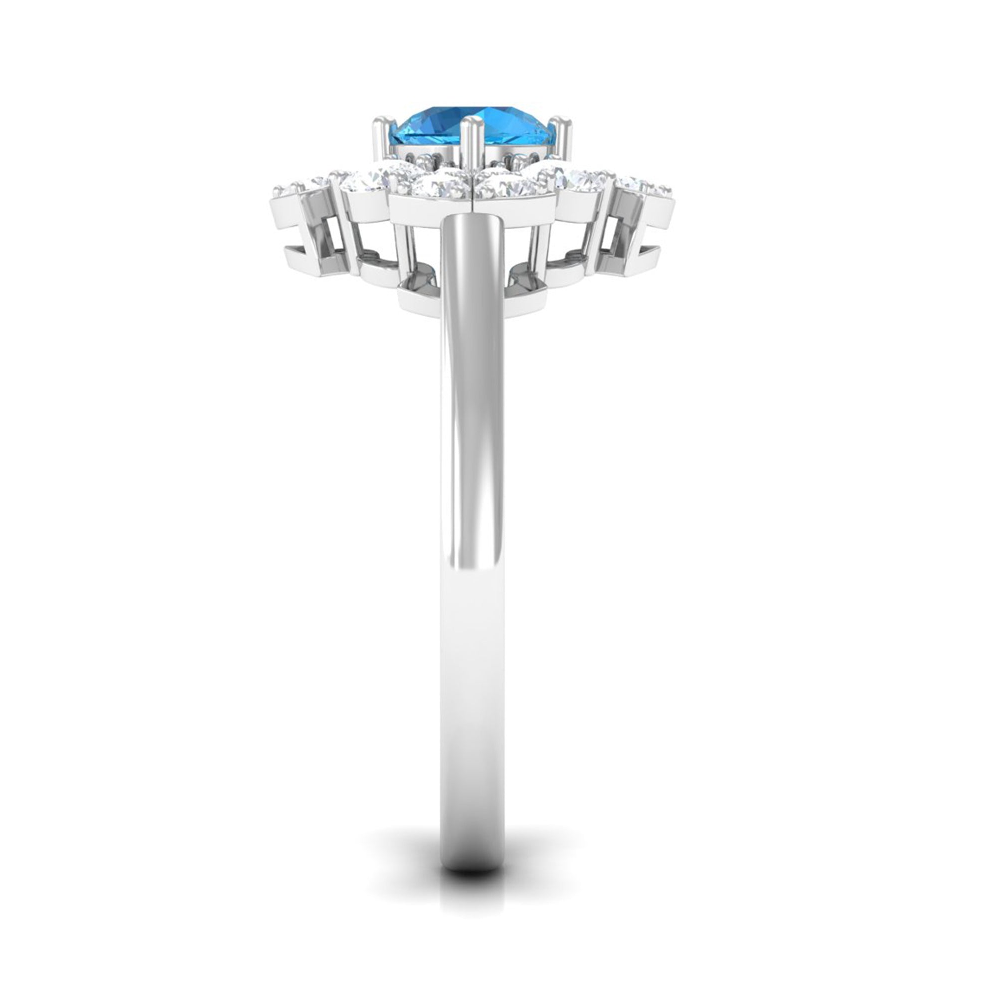 Swiss Blue Topaz Floral Engagement Ring with Moissanite Swiss Blue Topaz - ( AAA ) - Quality - Rosec Jewels