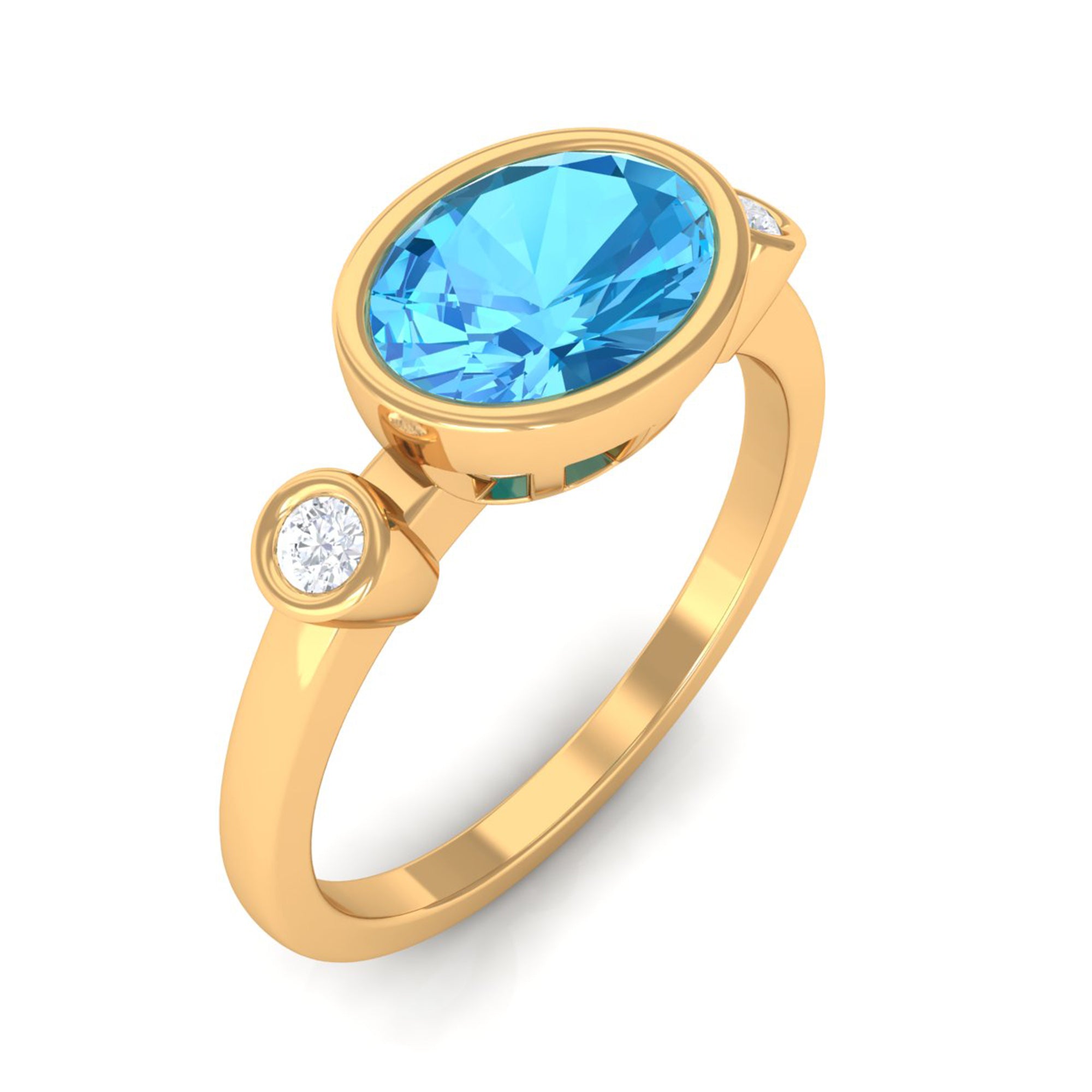 Oval Cut Swiss Blue Topaz Solitaire Ring with Diamond Stones Swiss Blue Topaz - ( AAA ) - Quality - Rosec Jewels