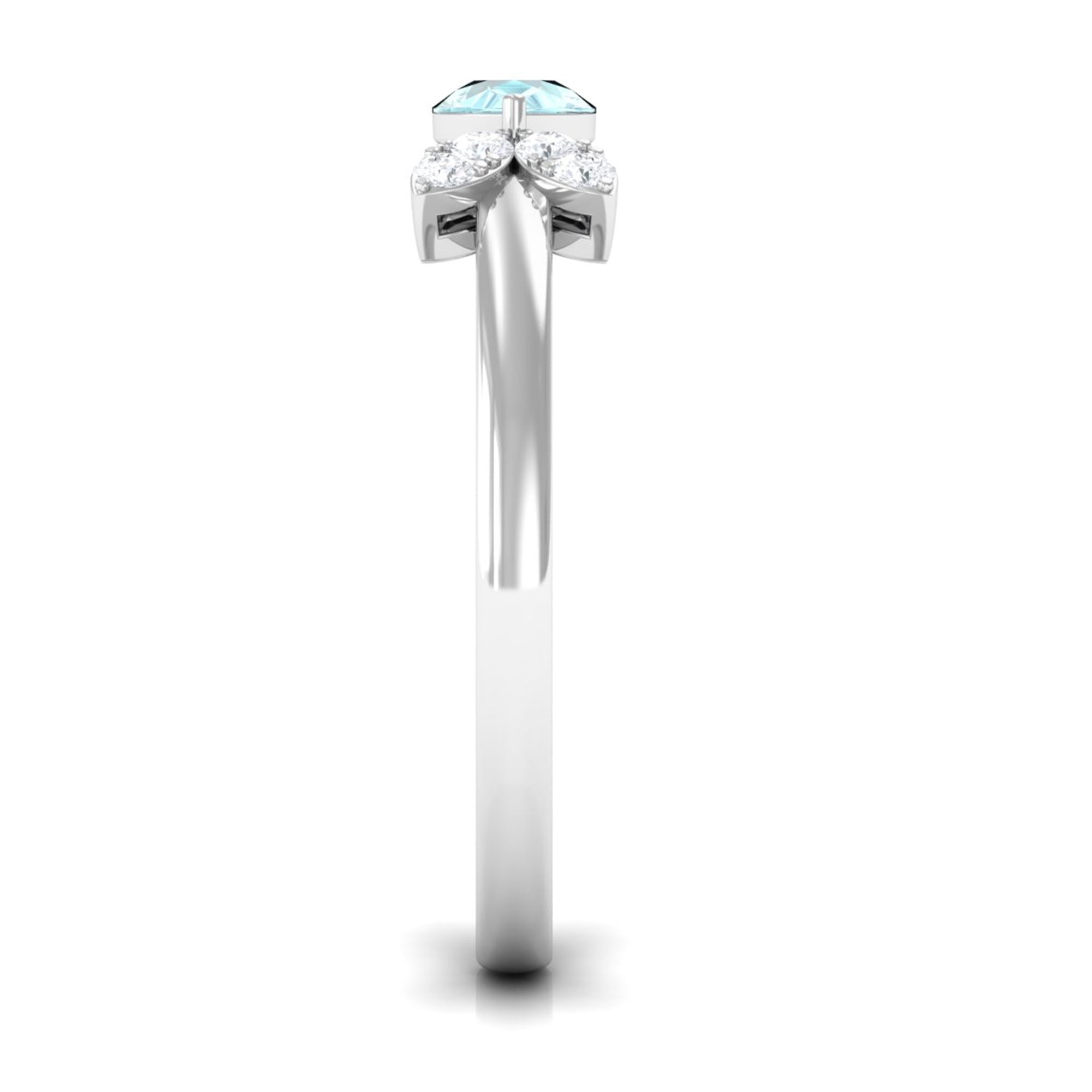 Minimal Leaf Promise Ring with Sky Blue Topaz and Diamond Sky Blue Topaz - ( AAA ) - Quality - Rosec Jewels