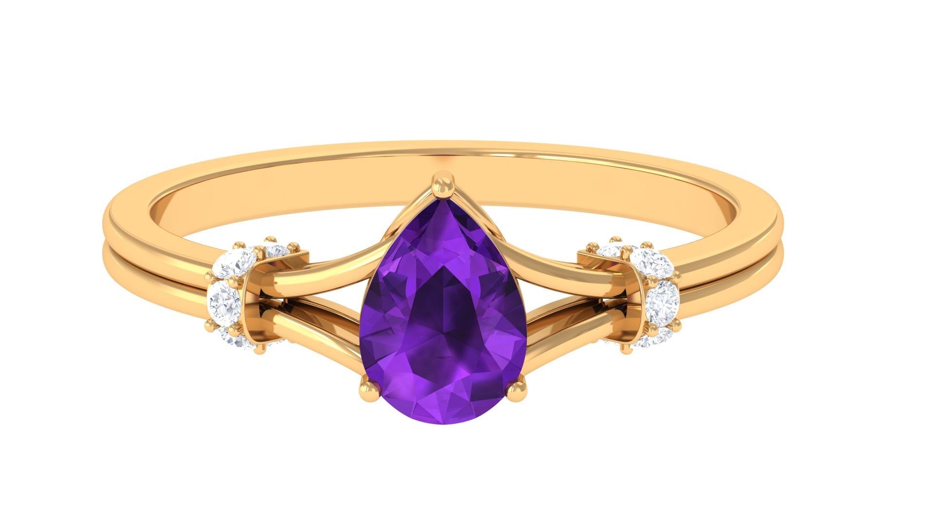 Pear Cut Amethyst Solitaire Ring with Diamond in Split Shank Amethyst - ( AAA ) - Quality - Rosec Jewels