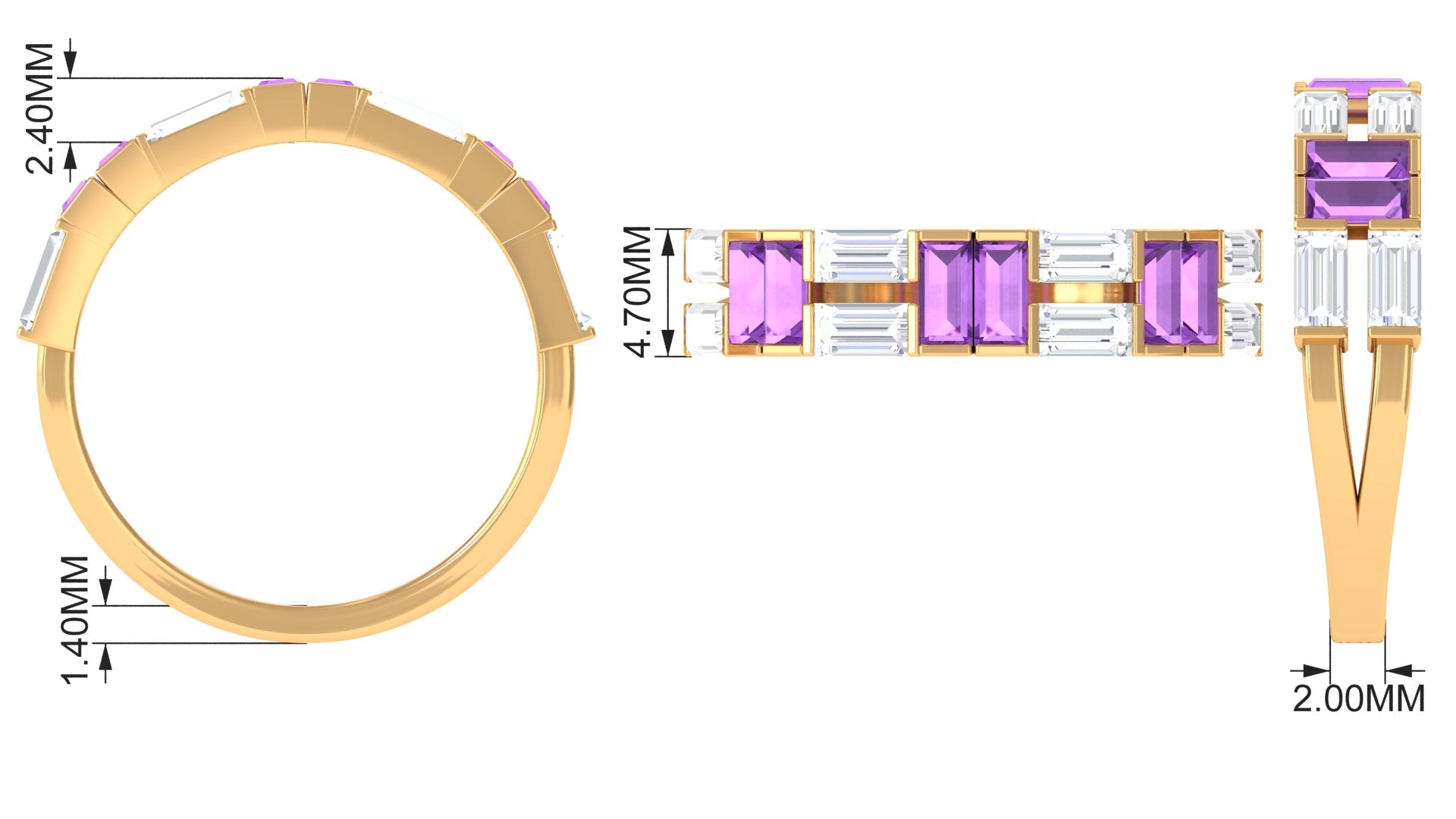 Baguette Cut Amethyst and Moissanite Half Eternity Ring Amethyst - ( AAA ) - Quality - Rosec Jewels