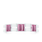 Baguette Shape Pink Tourmaline and Moissanite Half Eternity Ring Pink Tourmaline - ( AAA ) - Quality - Rosec Jewels