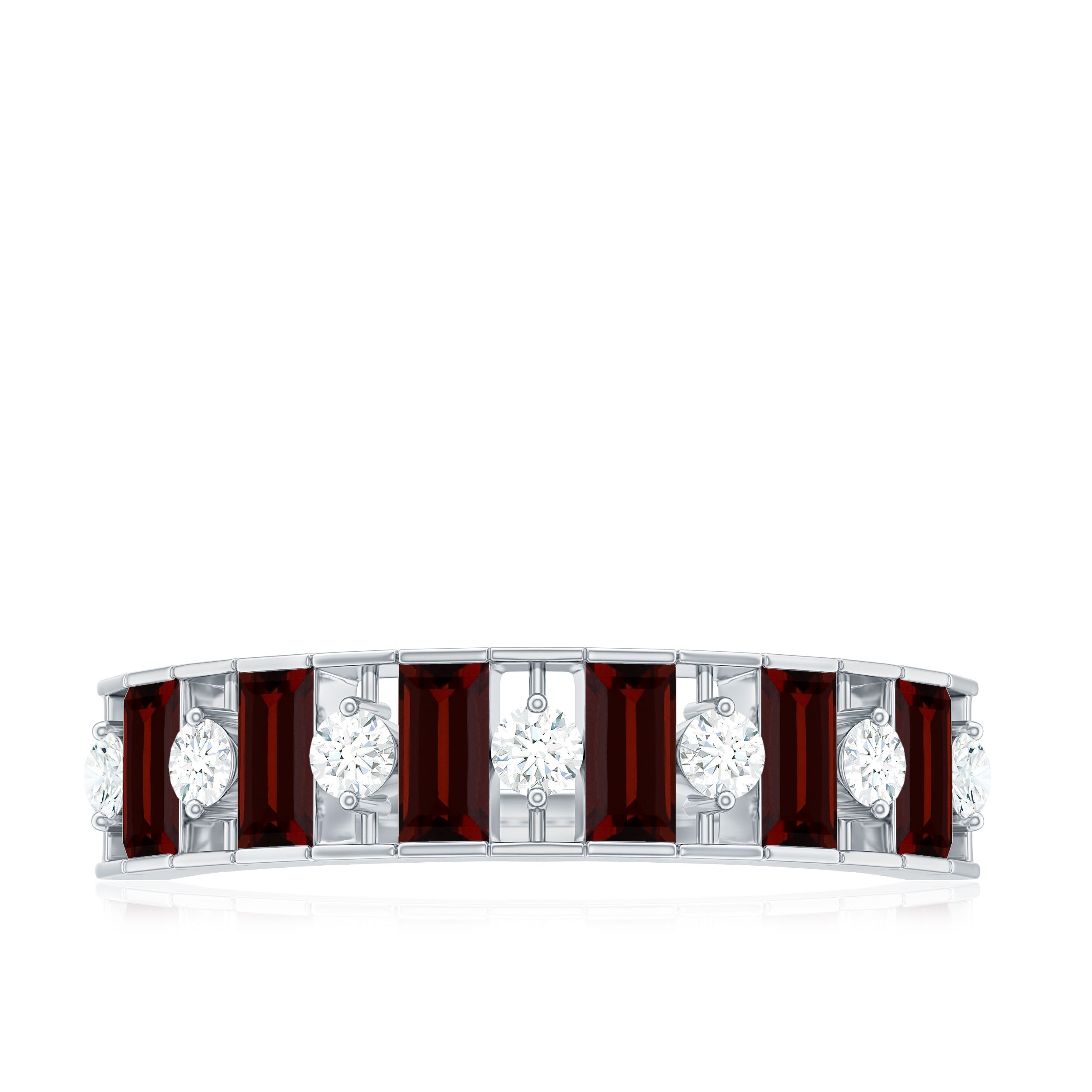 Baguette Cut Garnet and Diamond Classic Half Eternity Ring Garnet - ( AAA ) - Quality - Rosec Jewels