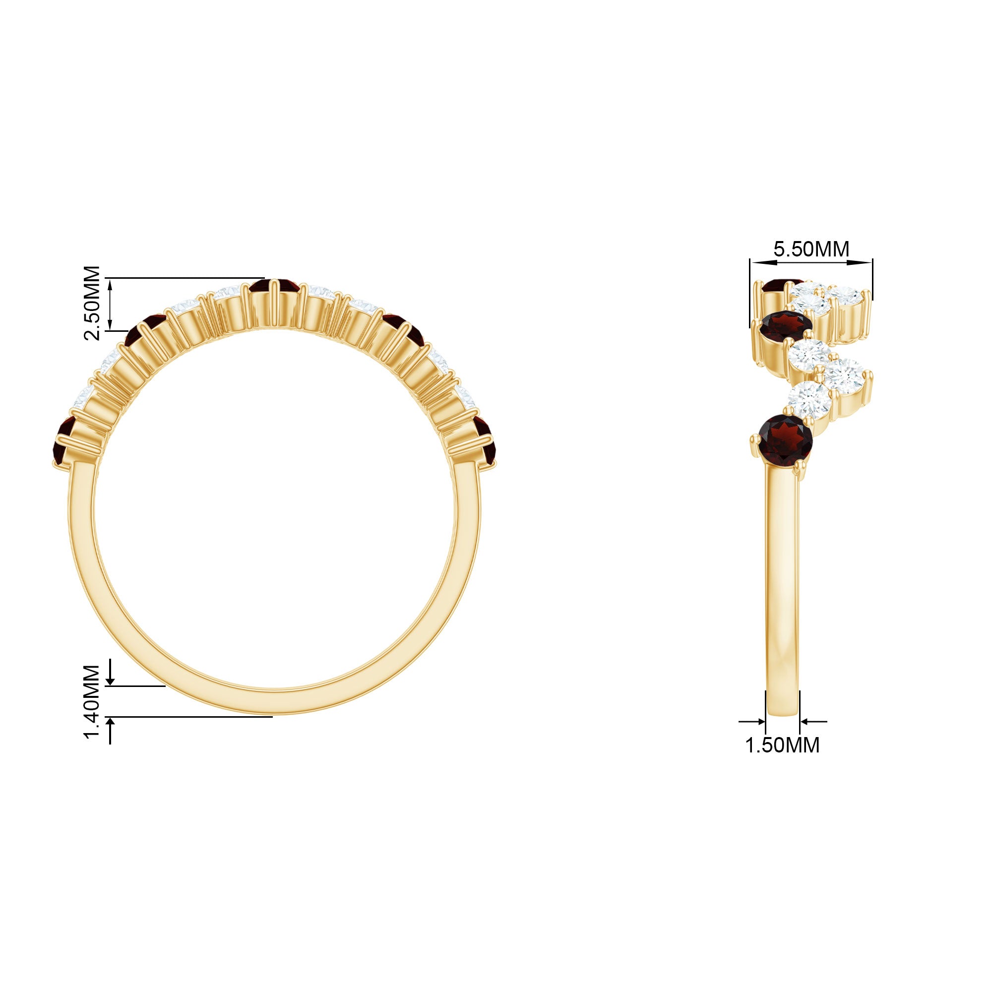 Garnet and Diamond Half Eternity Zigzag Ring Garnet - ( AAA ) - Quality - Rosec Jewels
