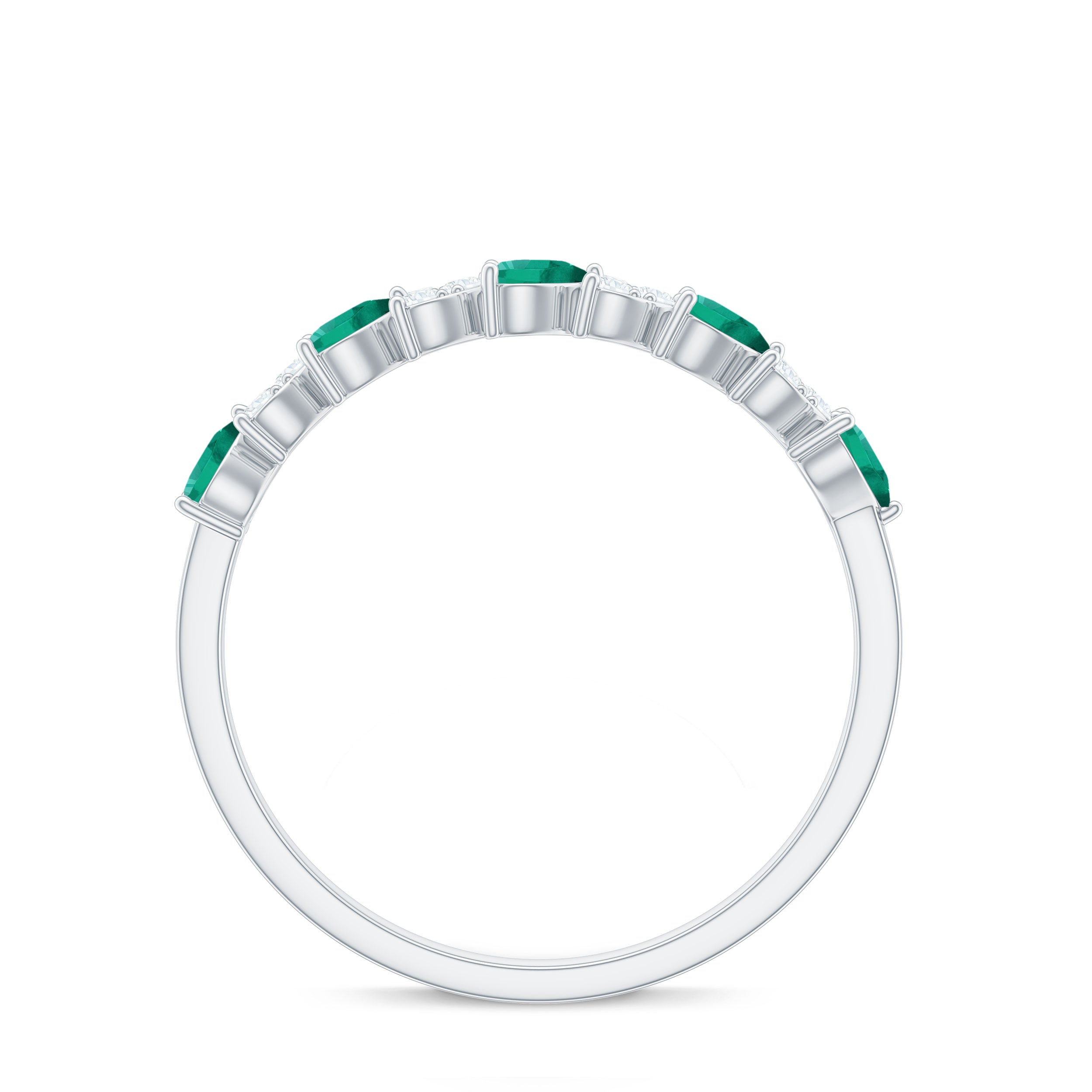 Heart Shape Created Emerald and Diamond Half Eternity Ring Lab Created Emerald - ( AAAA ) - Quality - Rosec Jewels