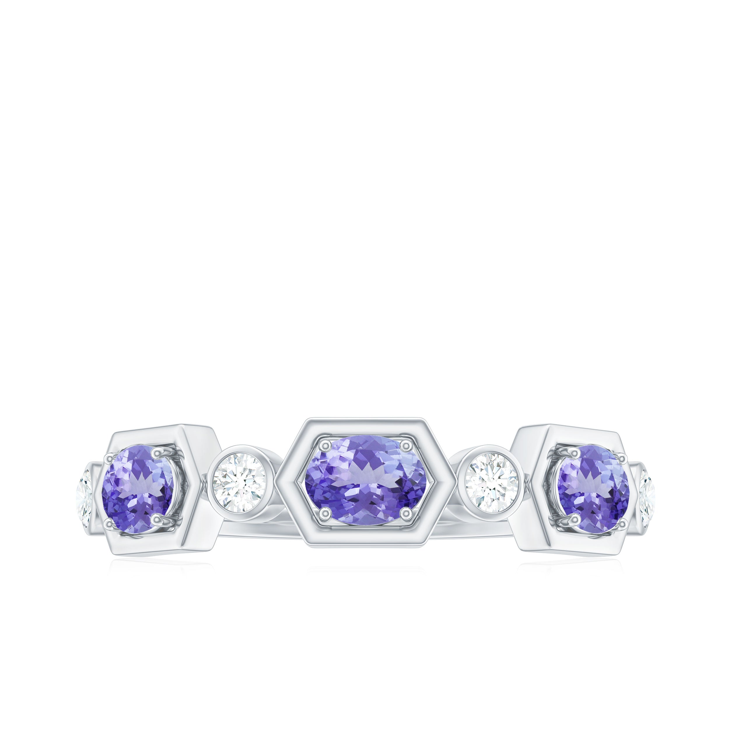 Real Tanzanite and Diamond Half Eternity Ring Tanzanite - ( AAA ) - Quality - Rosec Jewels