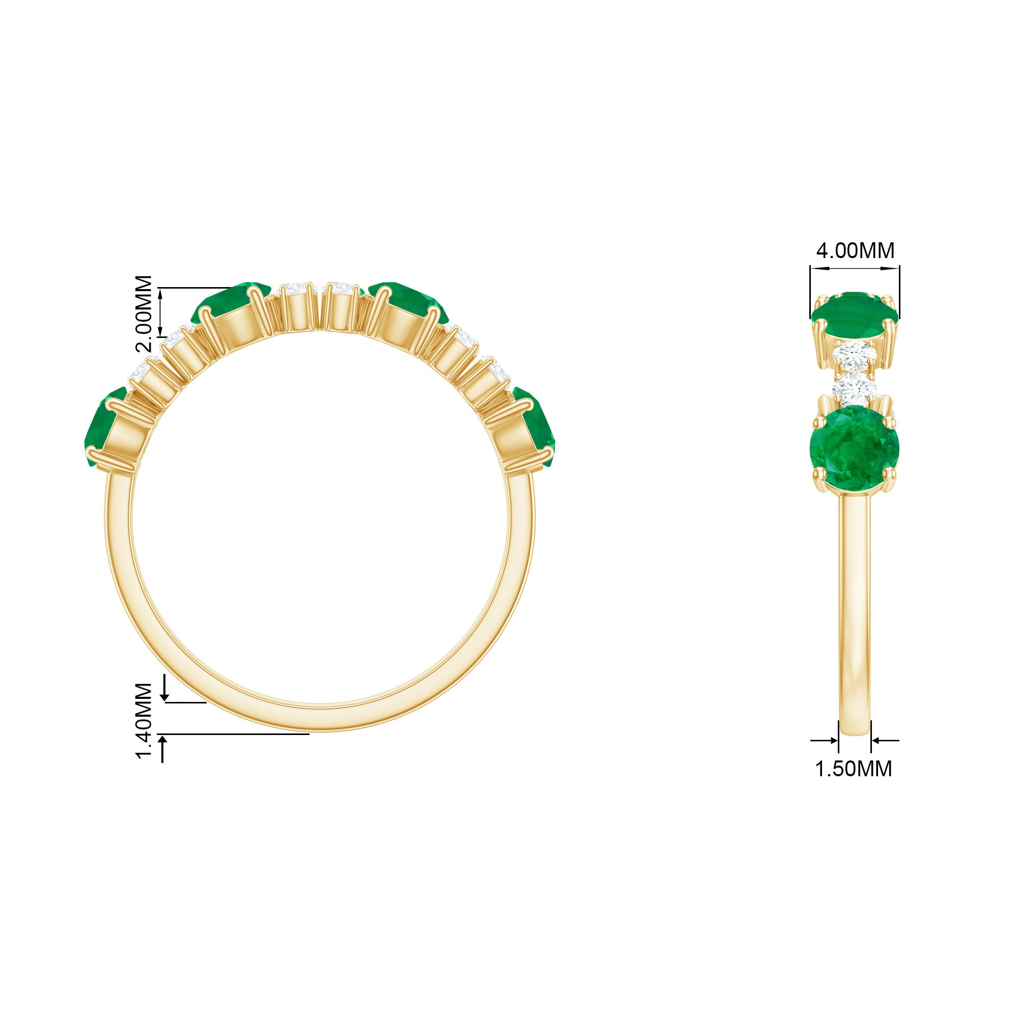 Natural Emerald and Diamond Half Eternity Ring in Prong Setting Emerald - ( AAA ) - Quality - Rosec Jewels