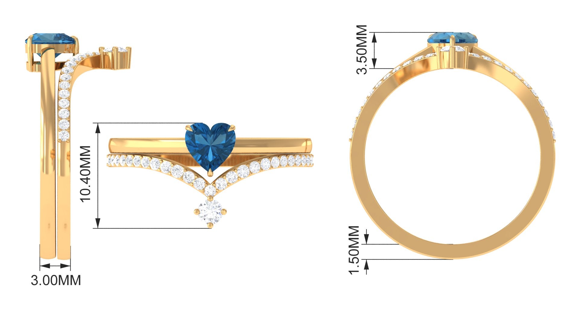 Real London Blue Topaz Heart Ring Set with Diamond London Blue Topaz - ( AAA ) - Quality - Rosec Jewels