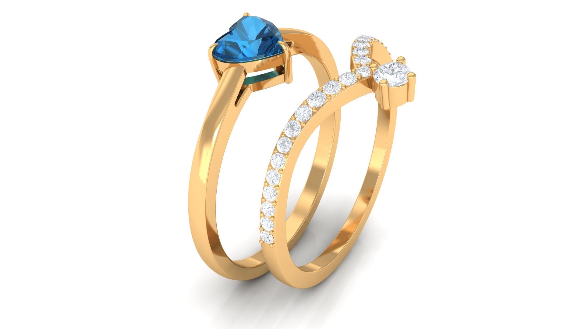 Real London Blue Topaz Heart Ring Set with Diamond London Blue Topaz - ( AAA ) - Quality - Rosec Jewels