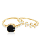 Black Spinel and Diamond Stackable Ring Set Black Spinel - ( AAA ) - Quality - Rosec Jewels