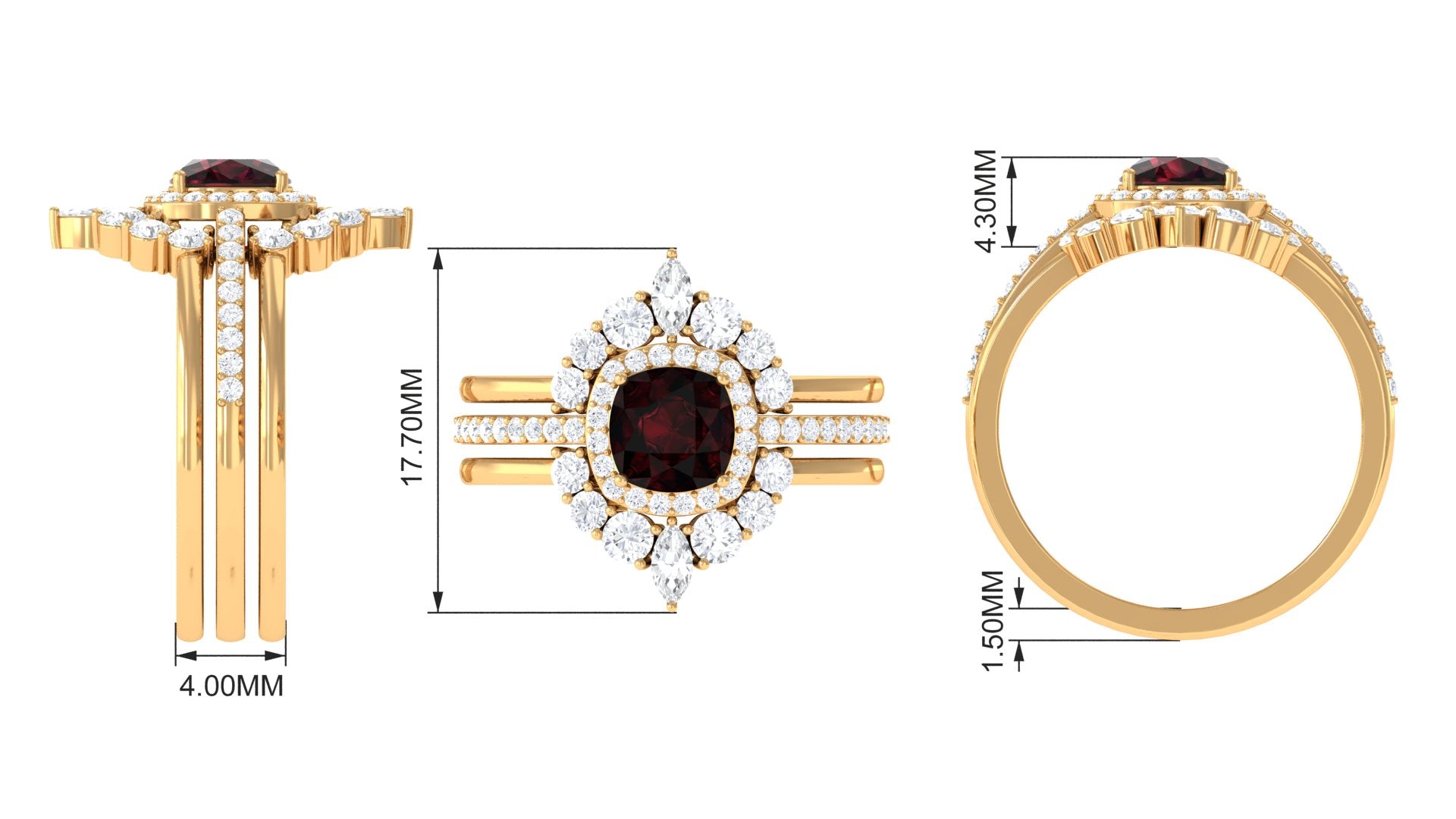 Cushion Cut Garnet Ring Set with Moissanite Garnet - ( AAA ) - Quality - Rosec Jewels