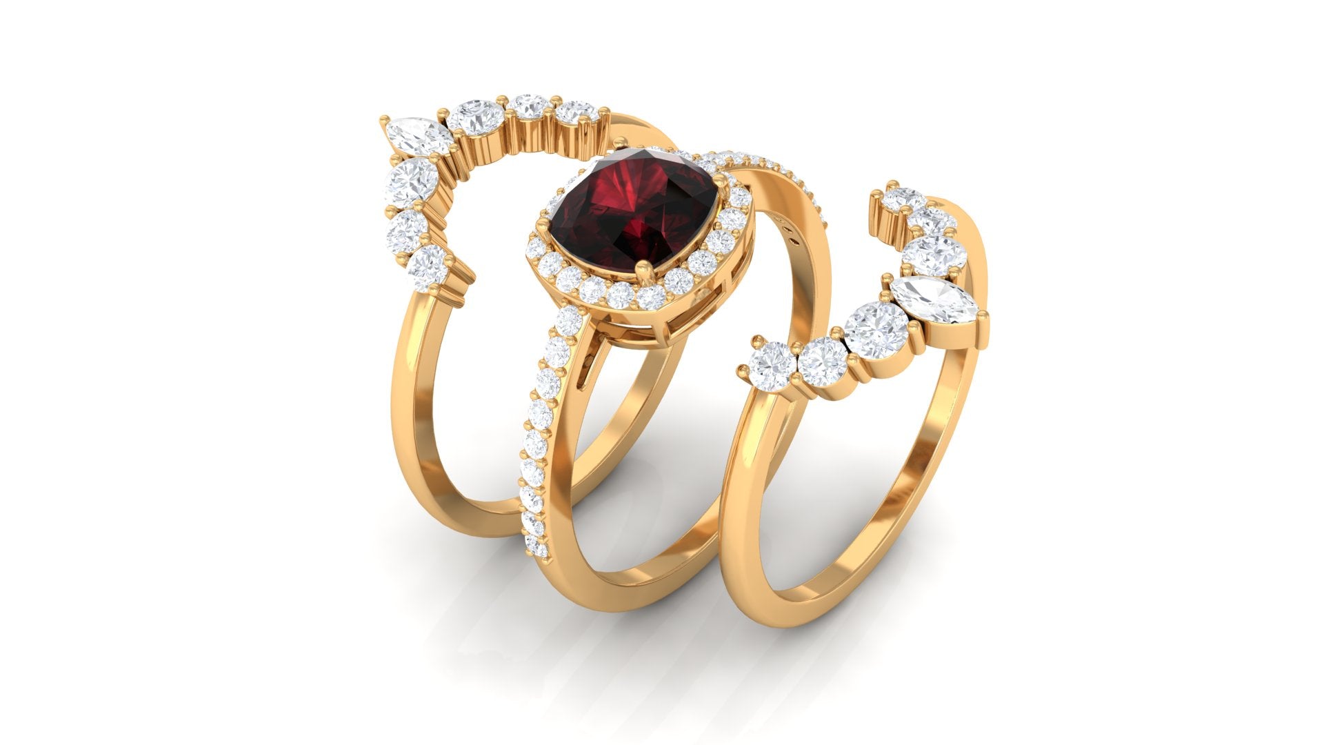 Cushion Cut Garnet Ring Set with Moissanite Garnet - ( AAA ) - Quality - Rosec Jewels