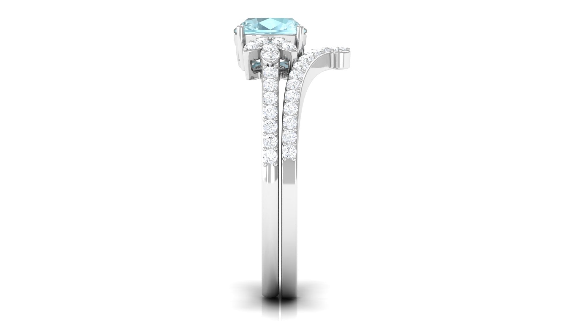 2 CT Cushion Cut Sky Blue Topaz and Diamond Bridal Ring Set Sky Blue Topaz - ( AAA ) - Quality - Rosec Jewels