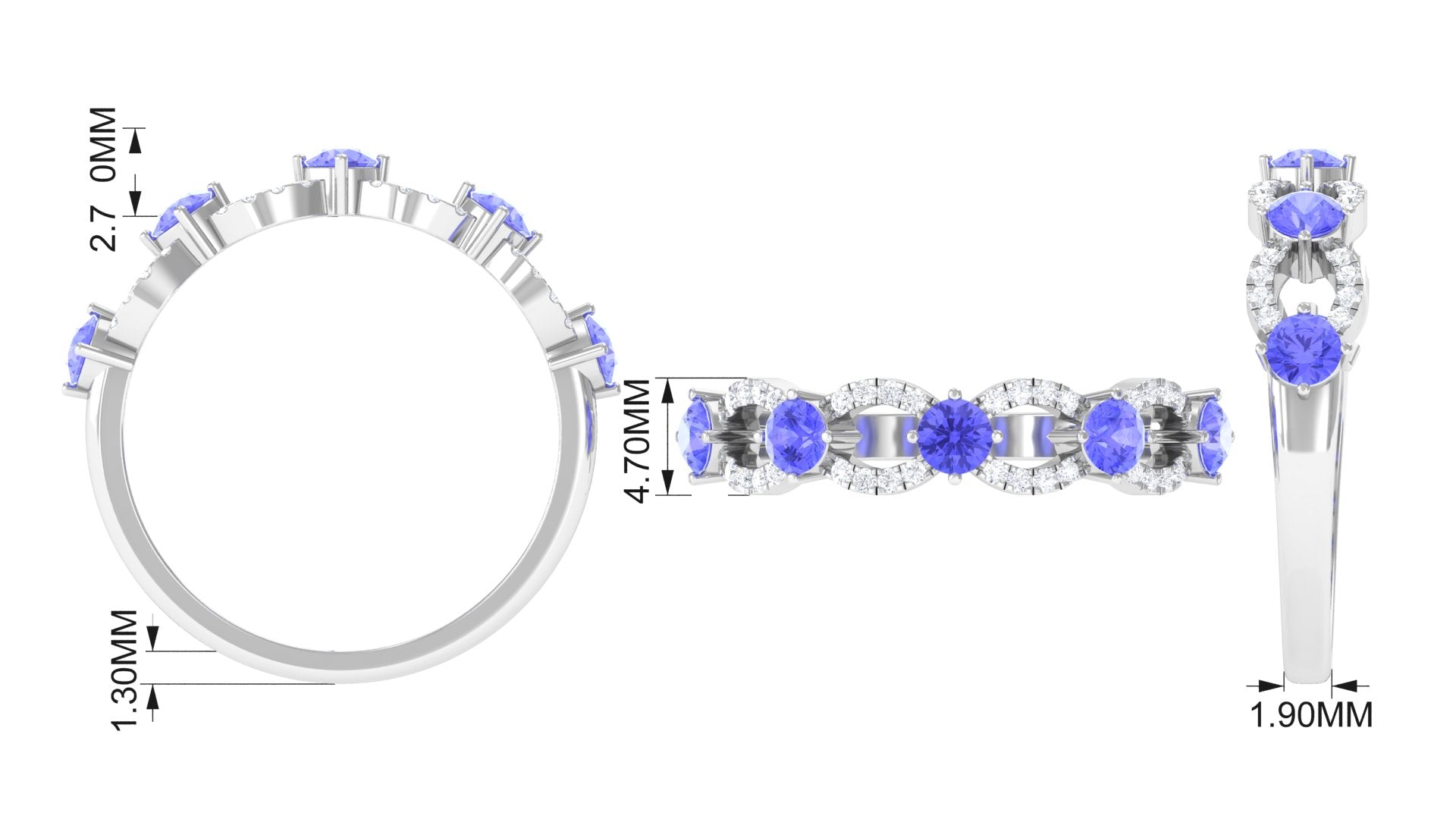 Tanzanite and Diamond Designer Eternity Ring Tanzanite - ( AAA ) - Quality - Rosec Jewels