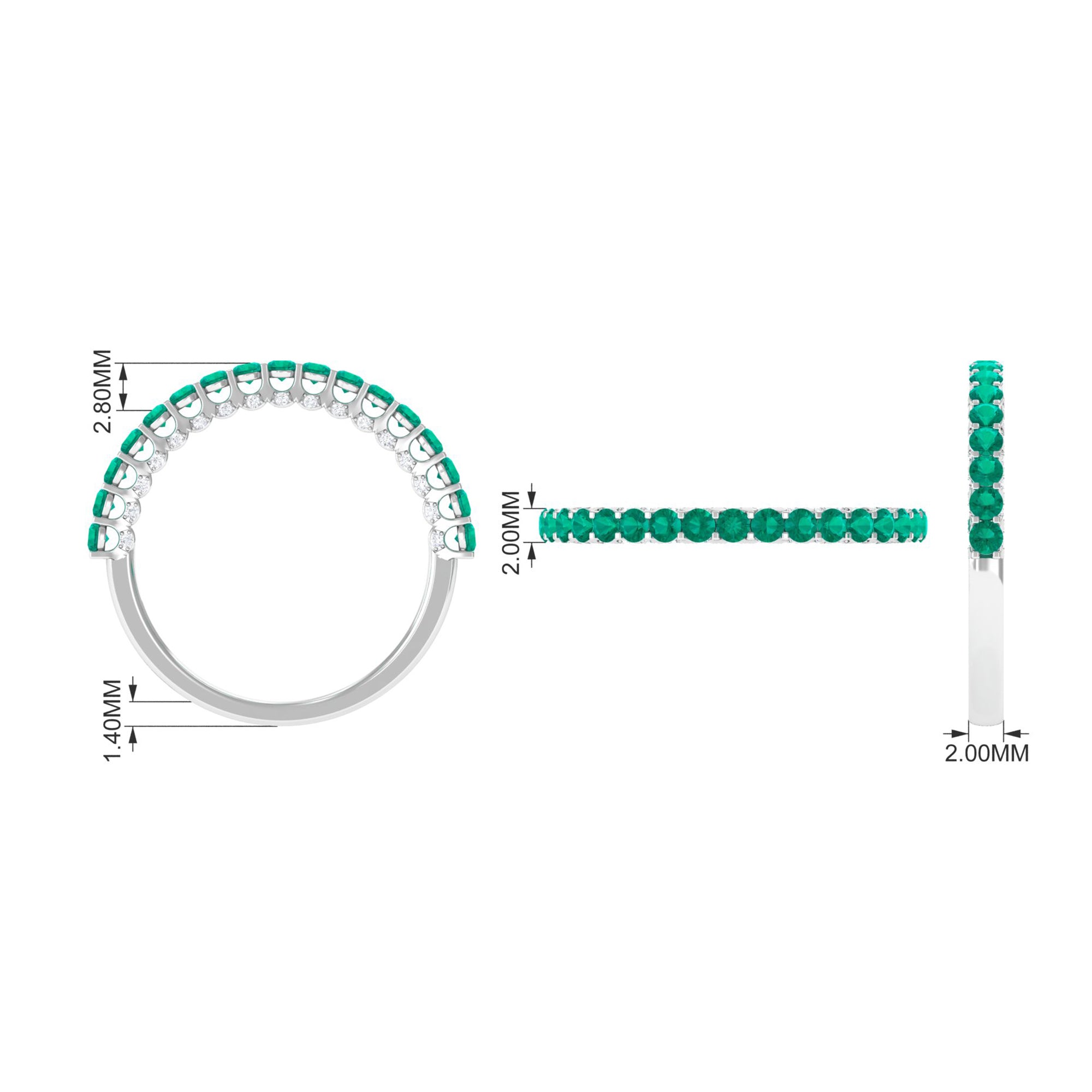 1 CT Round Shape Emerald Semi Eternity Ring with Diamond Accent Emerald - ( AAA ) - Quality - Rosec Jewels