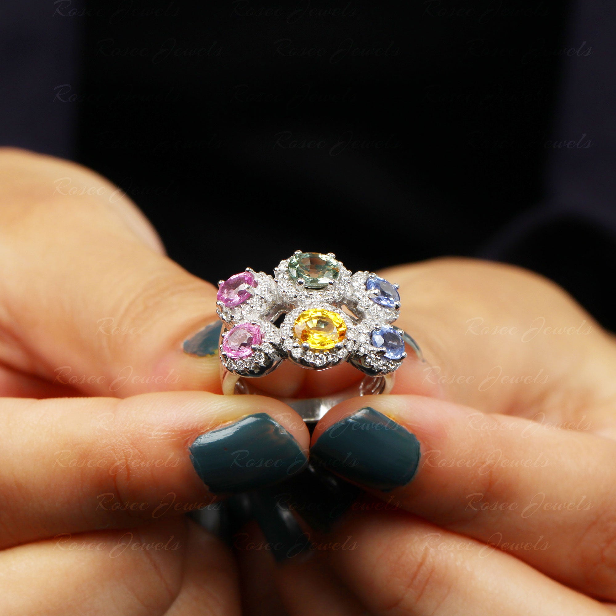 Blue Sapphire and Yellow Citrine Ring outlet Oval Cut Birthstone Ring White Gold Multi-Stone Ring