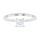 3/4 CT Princess Cut Cubic Zircon Solitaire Ring with Side Stones Zircon - ( AAAA ) - Quality - Rosec Jewels