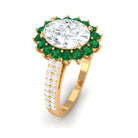 Moissanite Oval Engagement Ring With Lab Grown Emerald Halo Lab Created Emerald - ( AAAA ) - Quality - Rosec Jewels