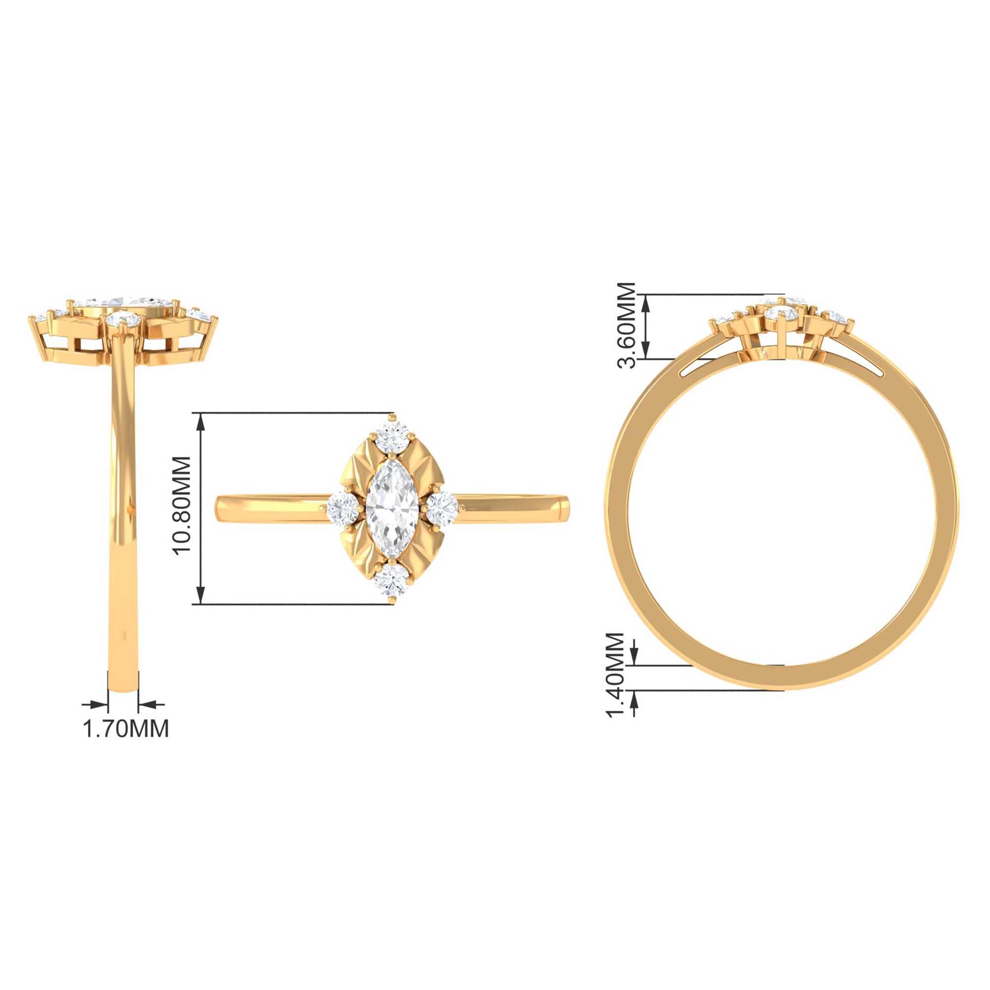 1/2 CT Marquise Zircon Engagement Ring in Gold Textured Zircon - ( AAAA ) - Quality - Rosec Jewels