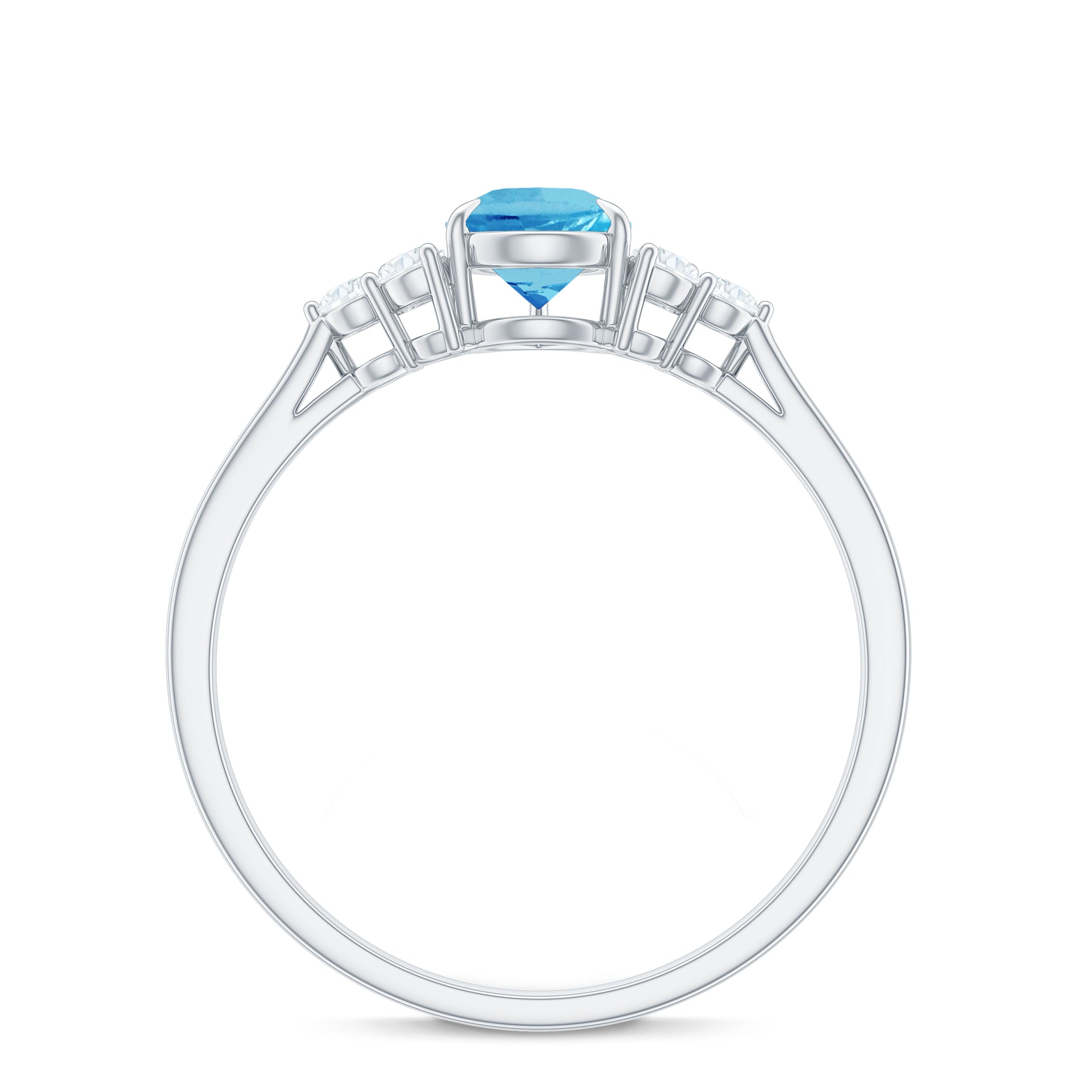 Claw Set Pear Cut Sky Blue Topaz Solitaire Ring with Diamond Trio Sky Blue Topaz - ( AAA ) - Quality - Rosec Jewels