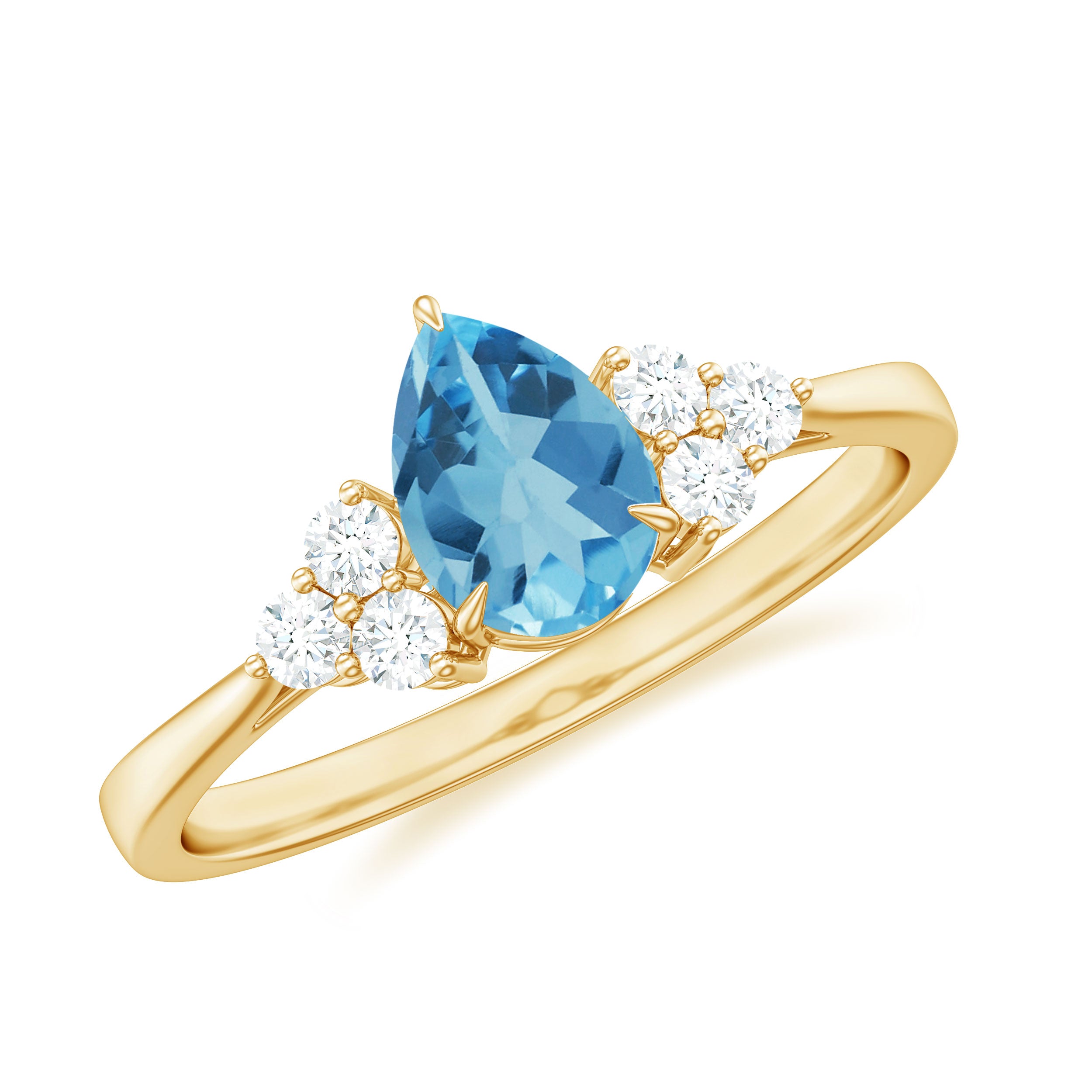 Claw Set Pear Cut Sky Blue Topaz Solitaire Ring with Diamond Trio Sky Blue Topaz - ( AAA ) - Quality - Rosec Jewels