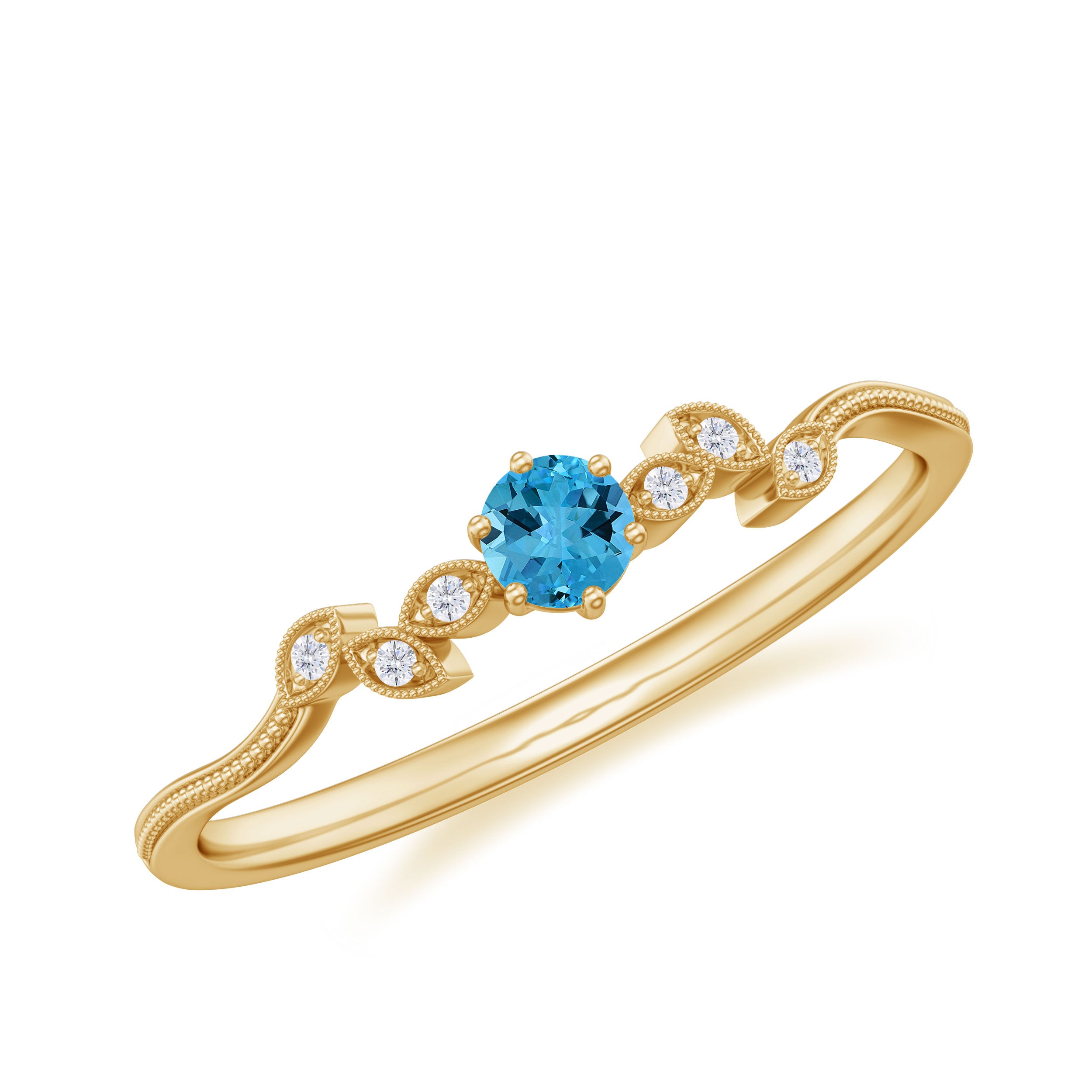 Natural Swiss Blue Topaz Promise Ring with Diamond Stones Swiss Blue Topaz - ( AAA ) - Quality - Rosec Jewels