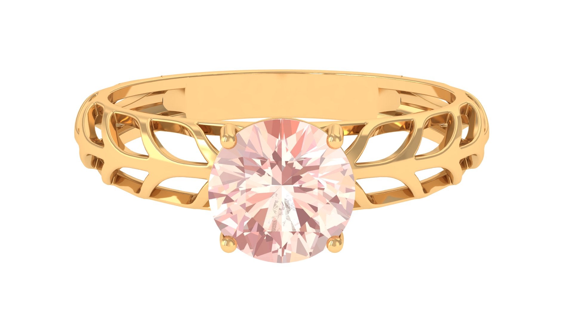 8 MM Round Cut Morganite Solitaire Ring with Gold Filigree Details Morganite - ( AAA ) - Quality - Rosec Jewels