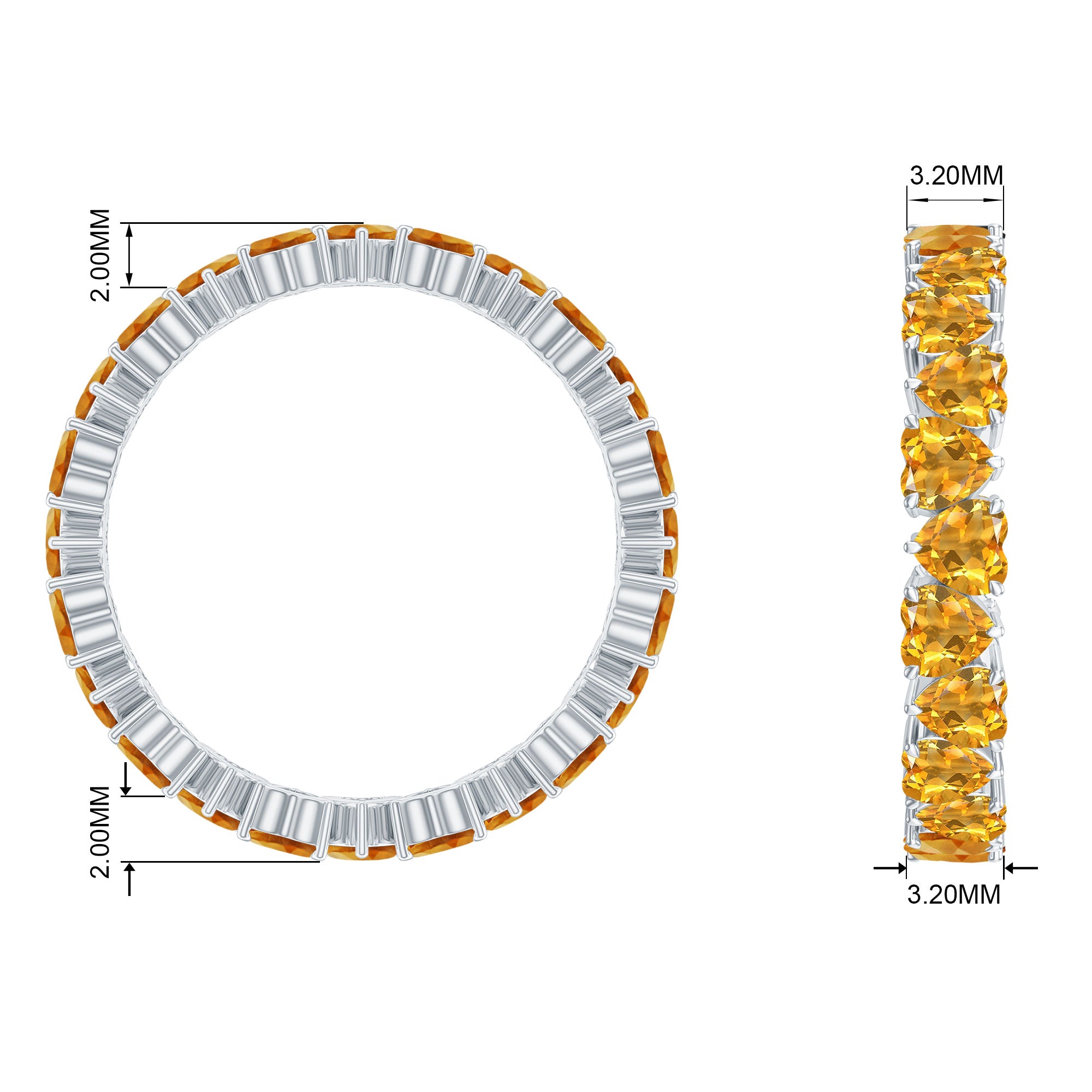 Yellow Heart Cut Citrine Eternity Ring in Claw Setting Citrine - ( AAA ) - Quality - Rosec Jewels