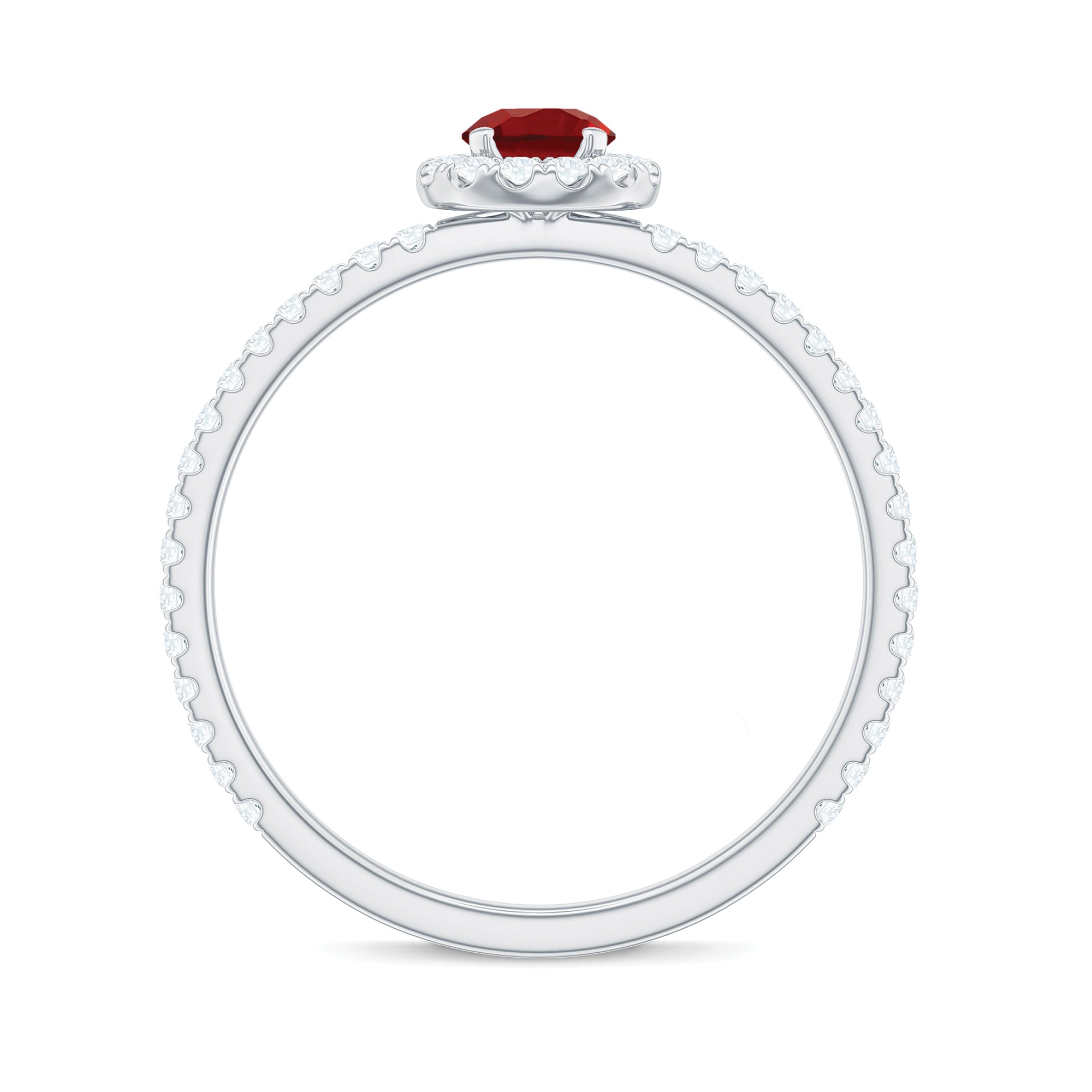 Minimal Lab Grown Ruby Engagement Ring with Diamond Accent Lab Created Ruby - ( AAAA ) - Quality - Rosec Jewels