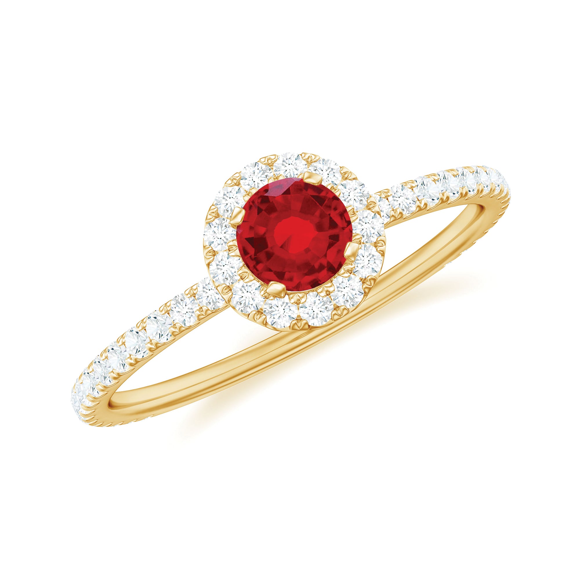 Minimal Lab Grown Ruby Engagement Ring with Diamond Accent Lab Created Ruby - ( AAAA ) - Quality - Rosec Jewels