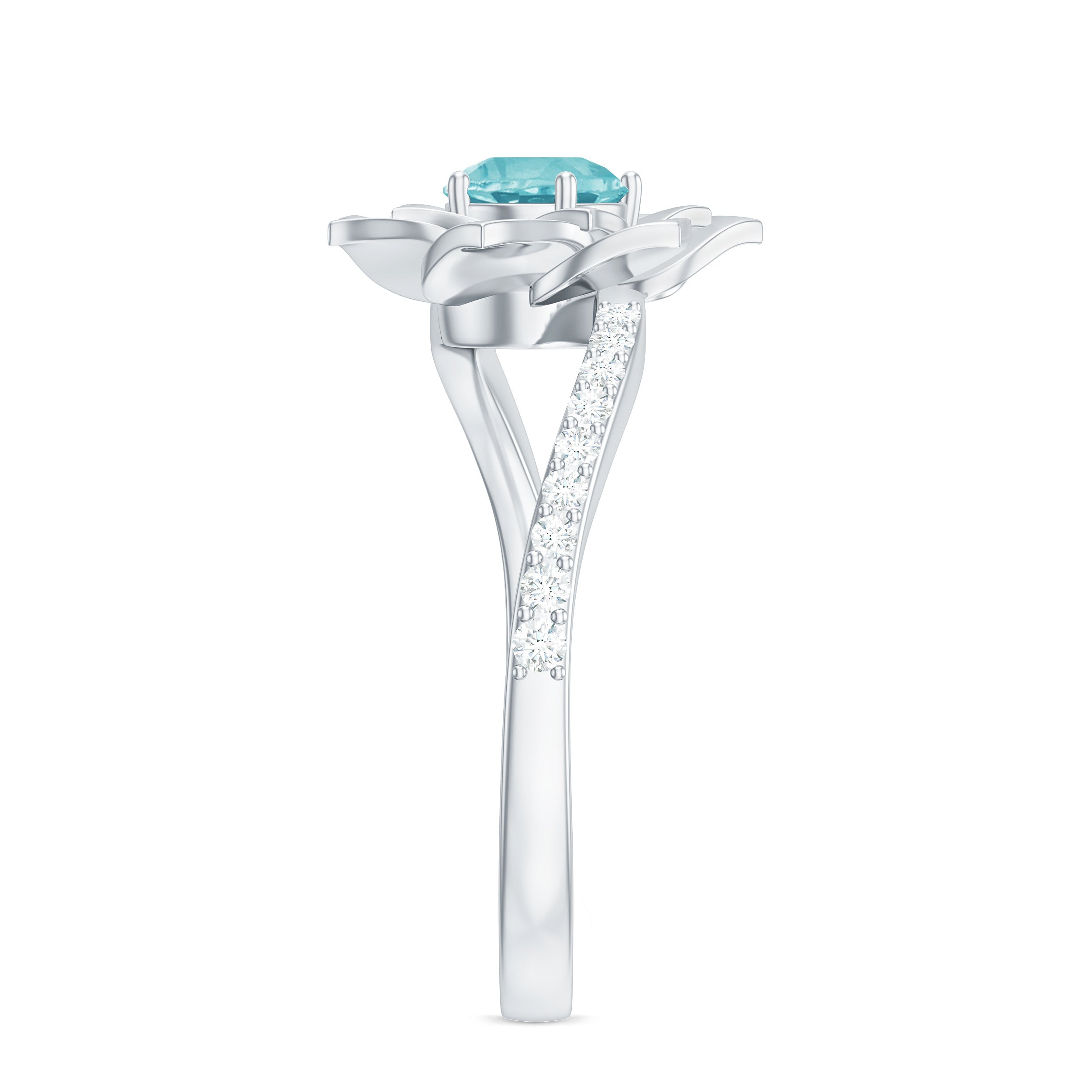 Flower Inspired Sky Blue Topaz Bypass Ring with Diamond Sky Blue Topaz - ( AAA ) - Quality - Rosec Jewels