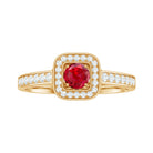 1 CT Vintage Style Created Ruby Halo Engagement Ring with Diamond Lab Created Ruby - ( AAAA ) - Quality - Rosec Jewels