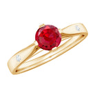 Round Lab Grown Ruby Solitaire Ring with Diamond Lab Created Ruby - ( AAAA ) - Quality - Rosec Jewels