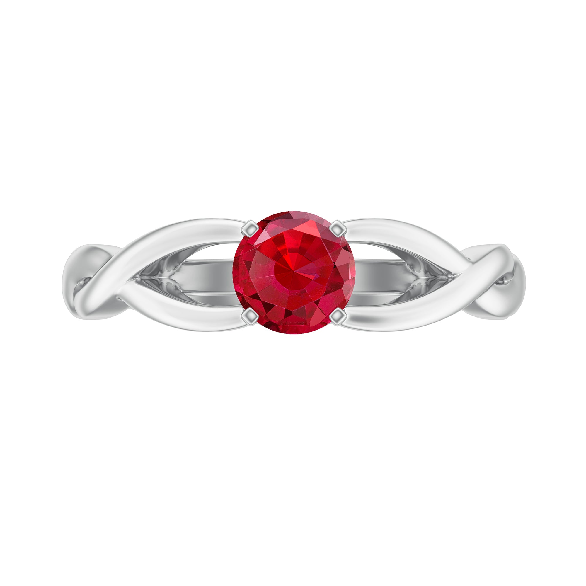 Solitaire Created Ruby Crossover Ring with Surprise Diamond Lab Created Ruby - ( AAAA ) - Quality - Rosec Jewels