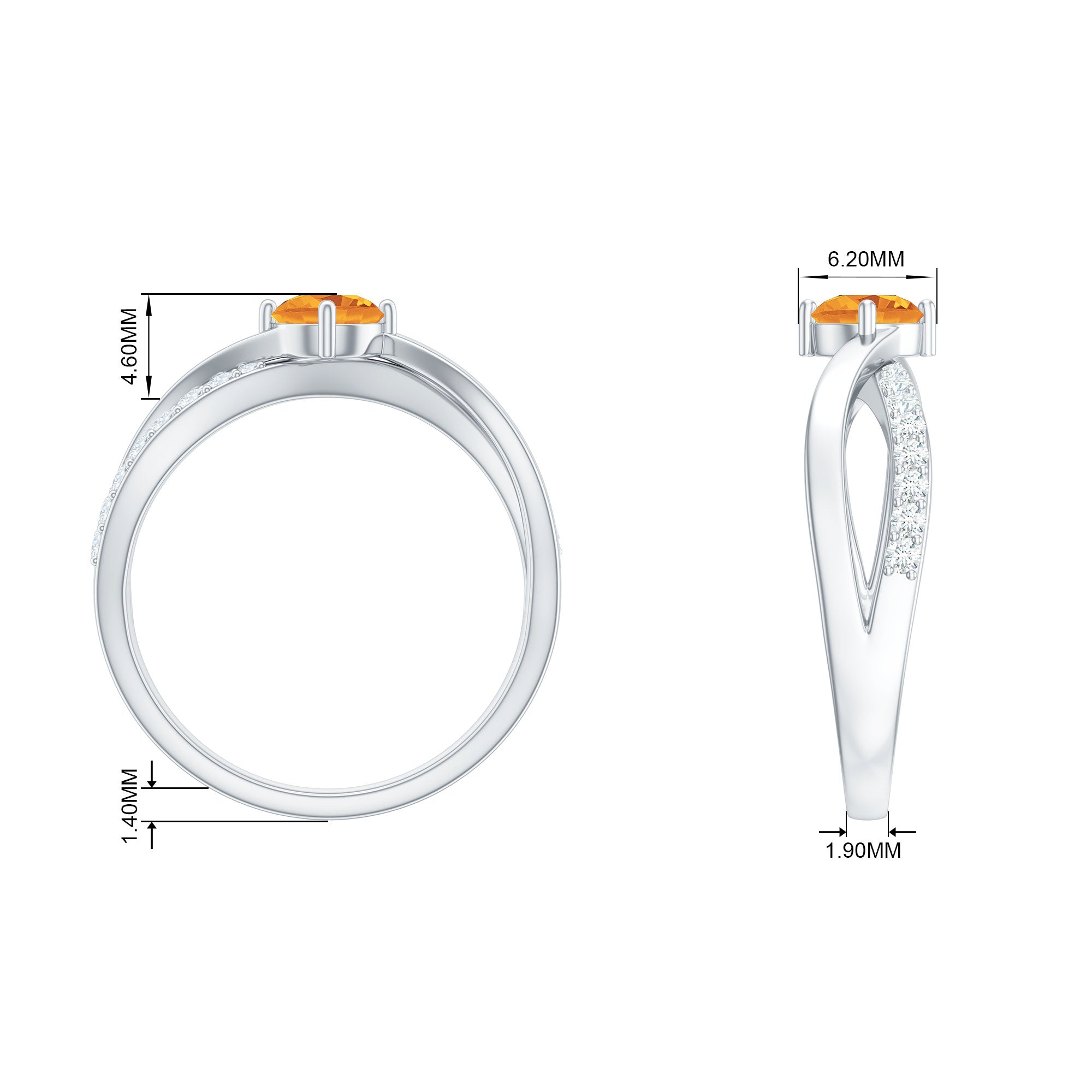 1/2 CT Citrine Solitaire and Diamond Infinity Ring Citrine - ( AAA ) - Quality - Rosec Jewels