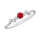 Created Ruby and Diamond Leaf Promise Ring with Beaded Gold Lab Created Ruby - ( AAAA ) - Quality - Rosec Jewels