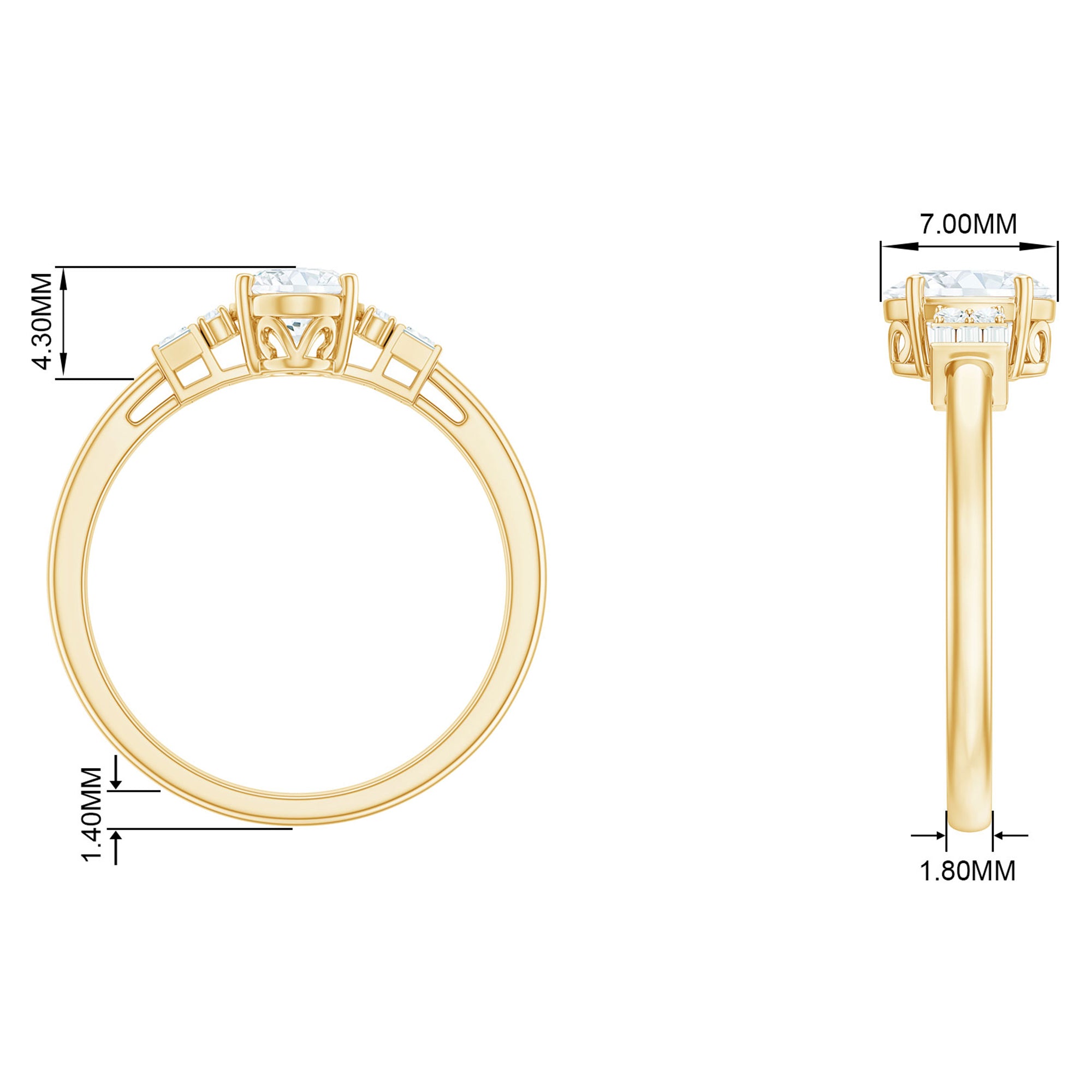 1.25 CT Classic Oval Cut Moissanite Engagement Ring in Gold Moissanite - ( D-VS1 ) - Color and Clarity - Rosec Jewels