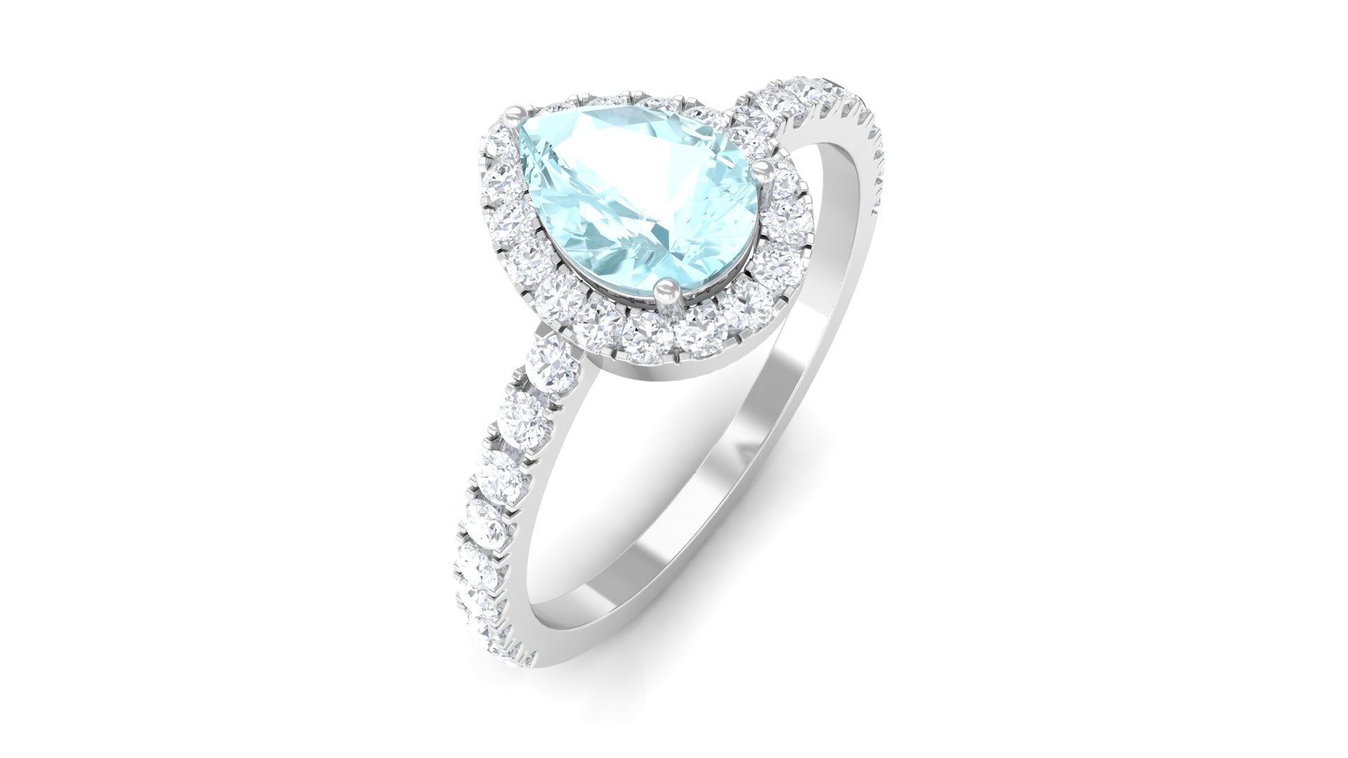 Real Sky Blue Topaz Teardrop Ring with Diamond Halo Sky Blue Topaz - ( AAA ) - Quality - Rosec Jewels