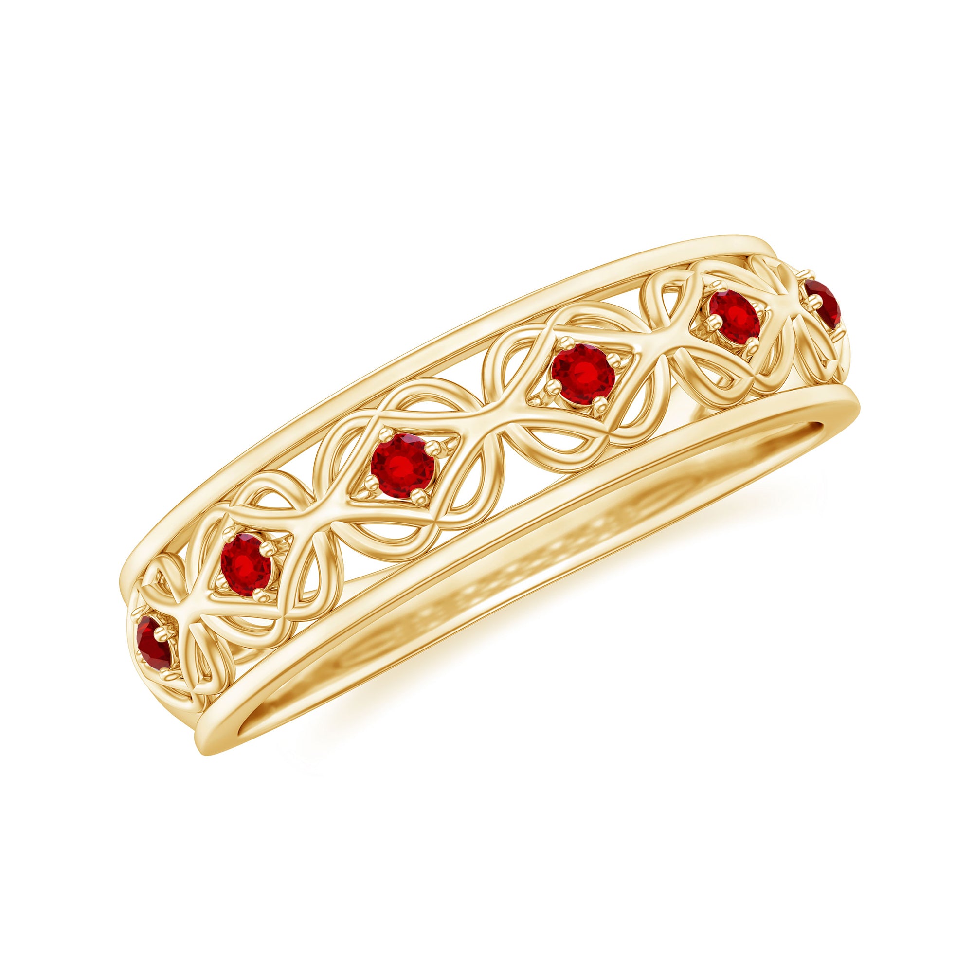 Vintage Style Created Ruby Celtic Knot Eternity Band Ring in Gold Lab Created Ruby - ( AAAA ) - Quality - Rosec Jewels