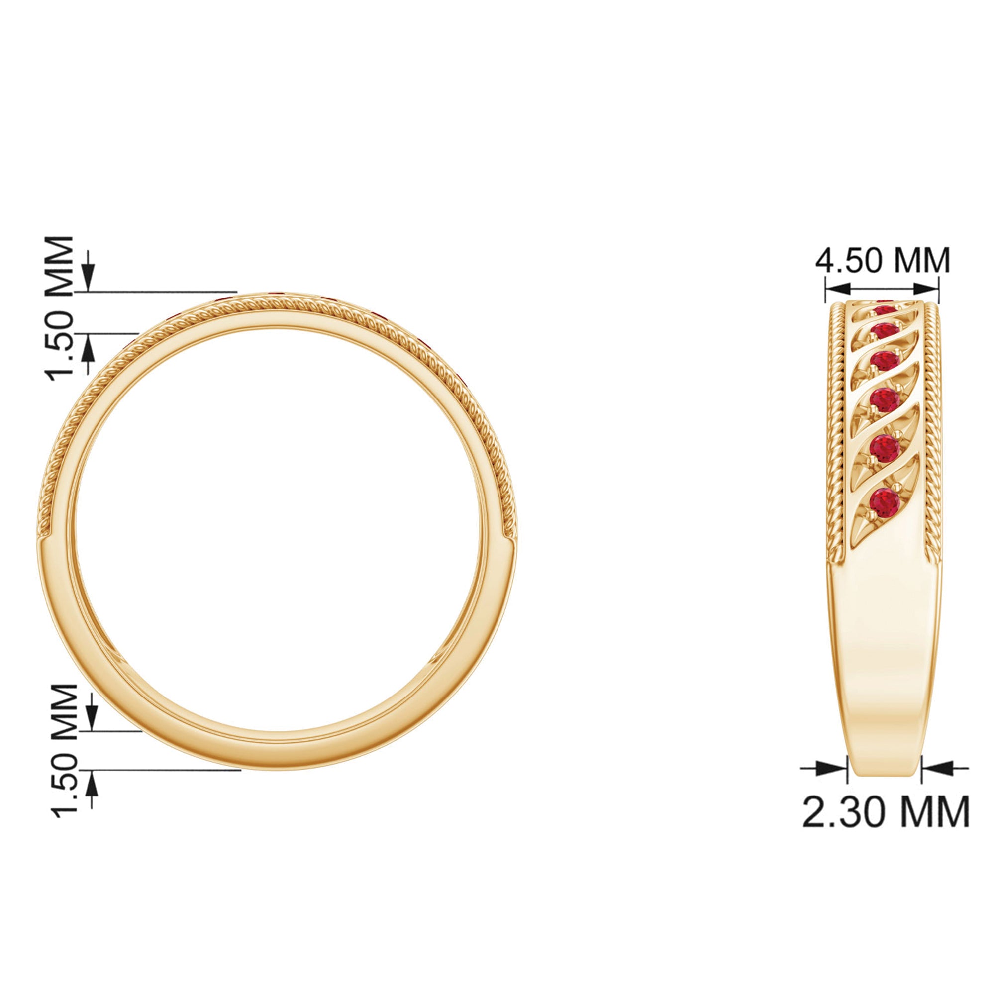 Lab-Created Ruby Designer Wedding Band Ring in Gold Lab Created Ruby - ( AAAA ) - Quality - Rosec Jewels