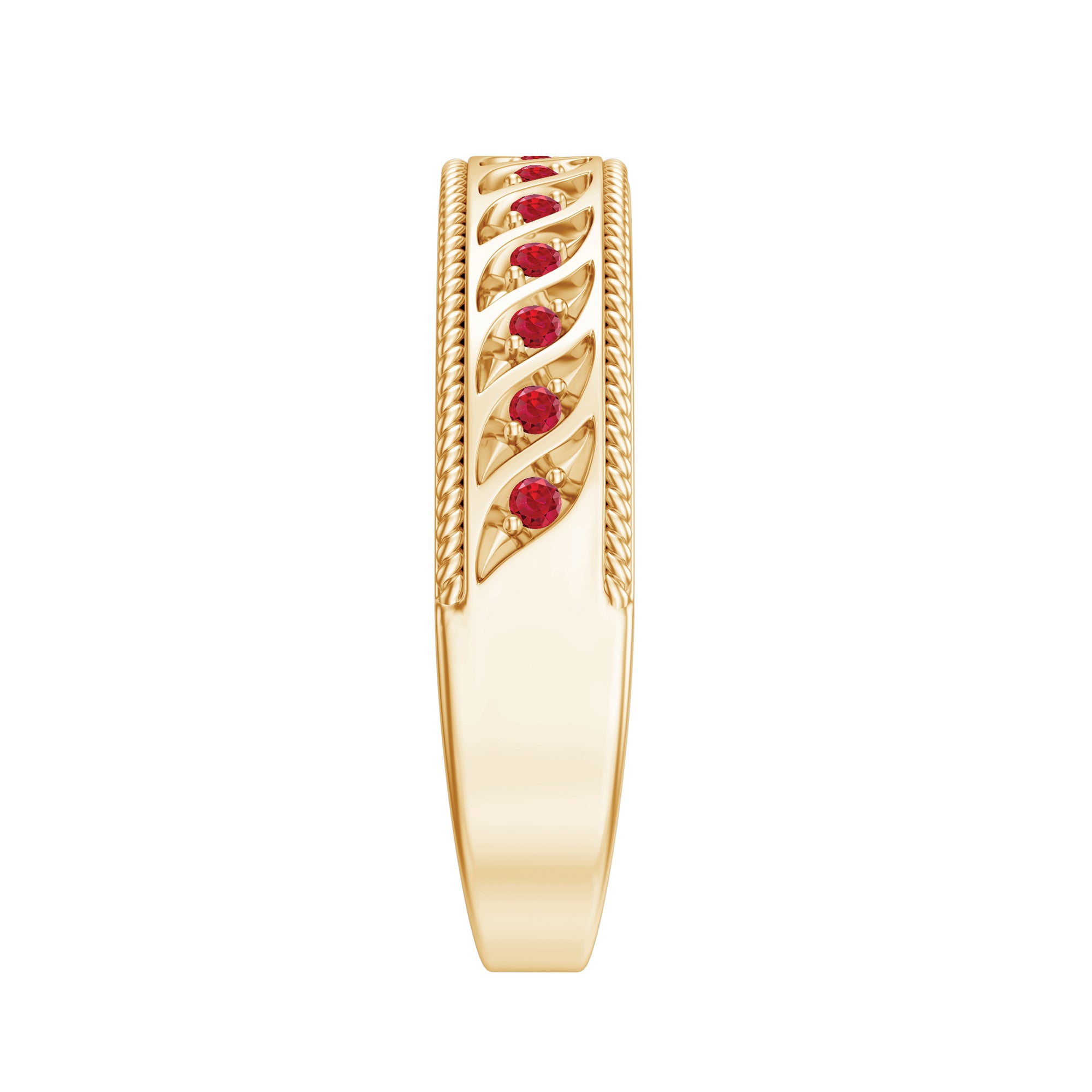 Lab-Created Ruby Designer Wedding Band Ring in Gold Lab Created Ruby - ( AAAA ) - Quality - Rosec Jewels