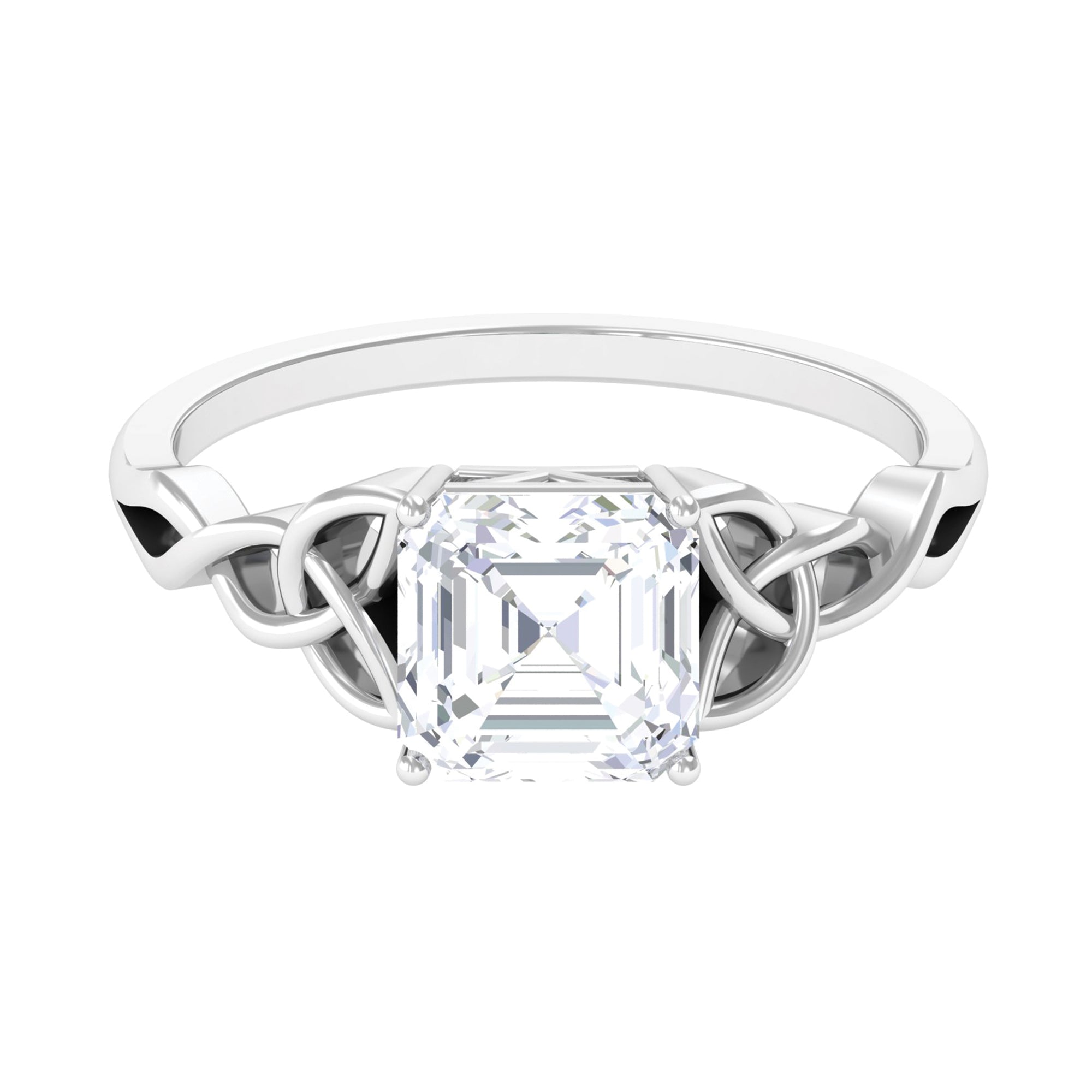 2.25 CT Asscher Cut Moissanite Solitaire Ring with Celtic Details Moissanite - ( D-VS1 ) - Color and Clarity - Rosec Jewels