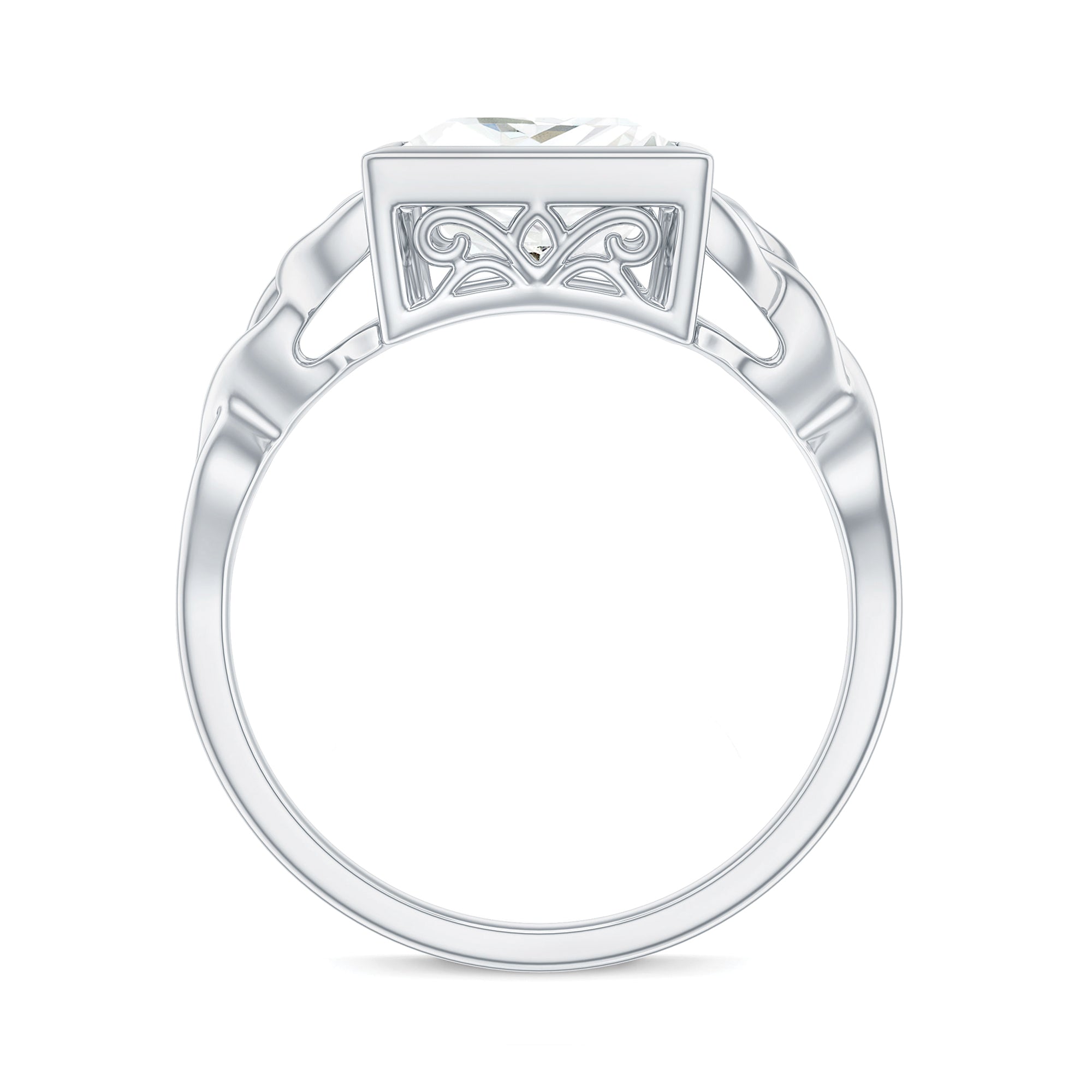 Princess Cut Moissanite Solitaire Celtic Knot Ring in Bezel Setting Moissanite - ( D-VS1 ) - Color and Clarity - Rosec Jewels