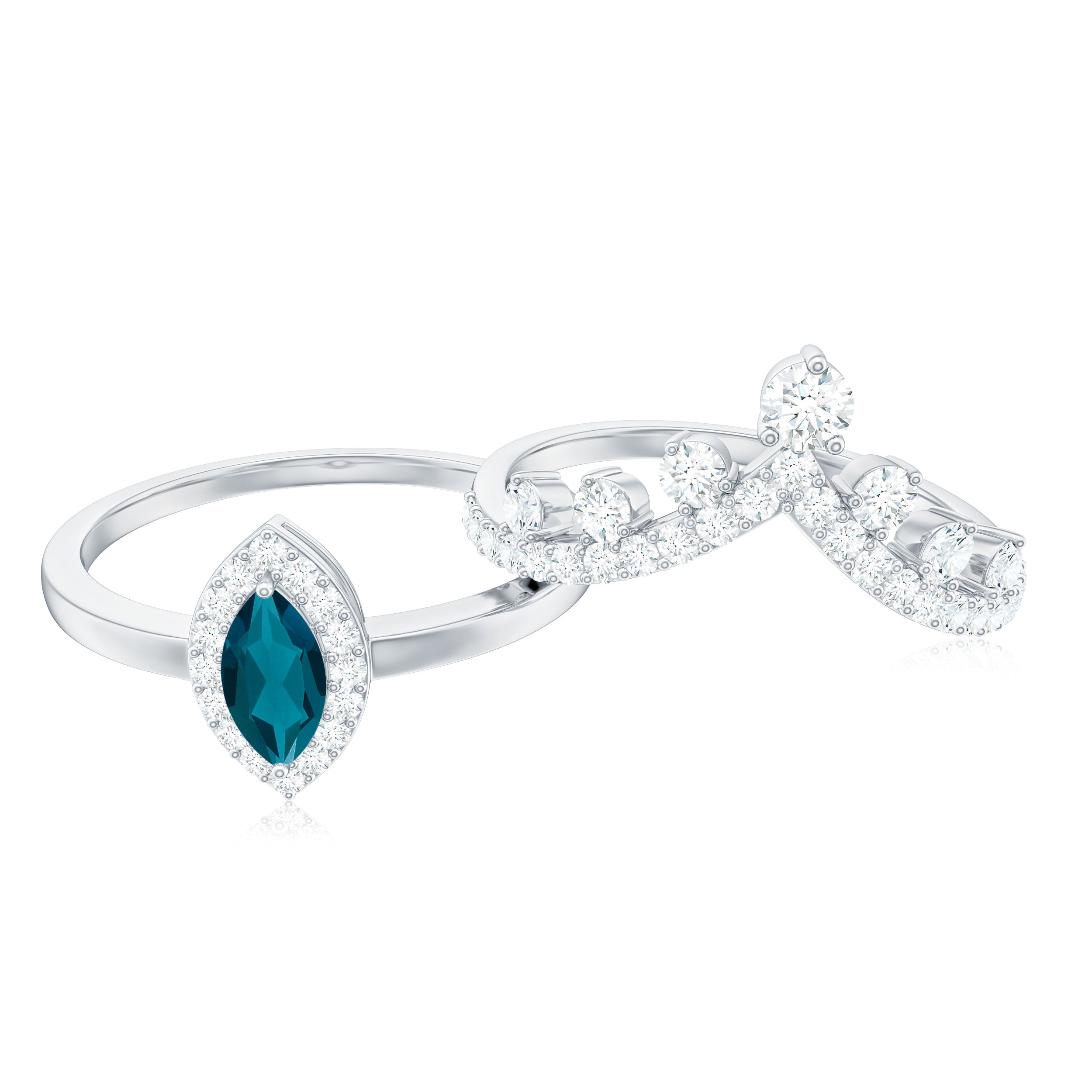 1.25 CT Designer London Blue Topaz and Diamond Ring Set London Blue Topaz - ( AAA ) - Quality - Rosec Jewels