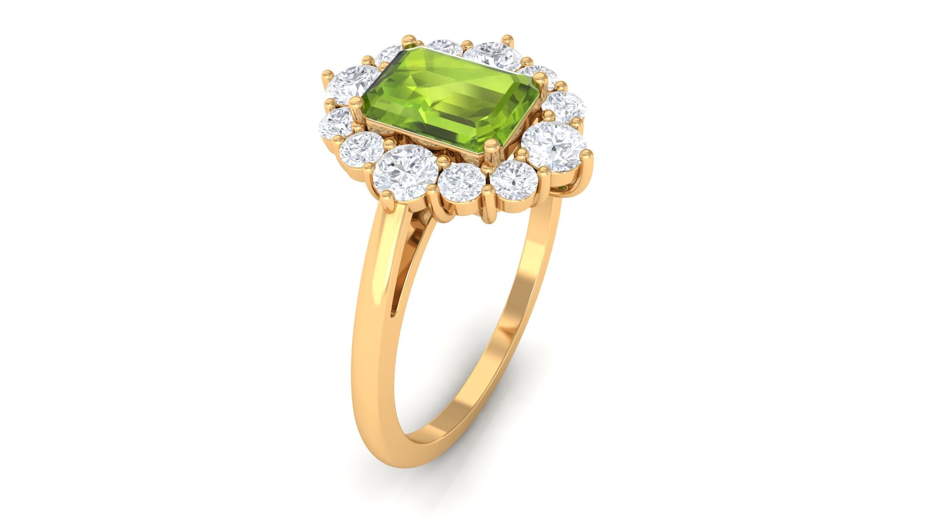 2 CT Classic Peridot Ring with Moissanite Halo Peridot - ( AAA ) - Quality - Rosec Jewels