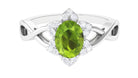 1.25 CT Oval Cut Peridot Solitaire Ring with Diamond Accent Peridot - ( AAA ) - Quality - Rosec Jewels