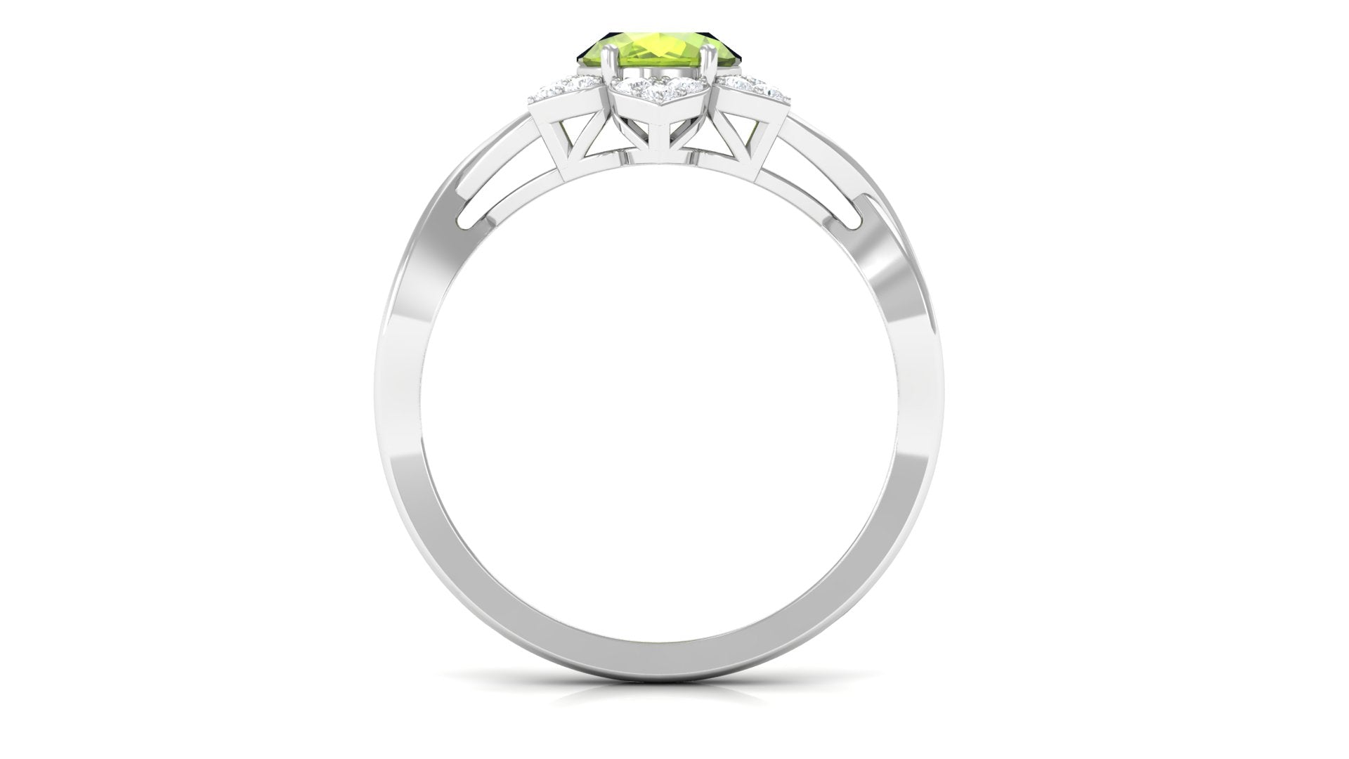 1.25 CT Oval Cut Peridot Solitaire Ring with Diamond Accent Peridot - ( AAA ) - Quality - Rosec Jewels