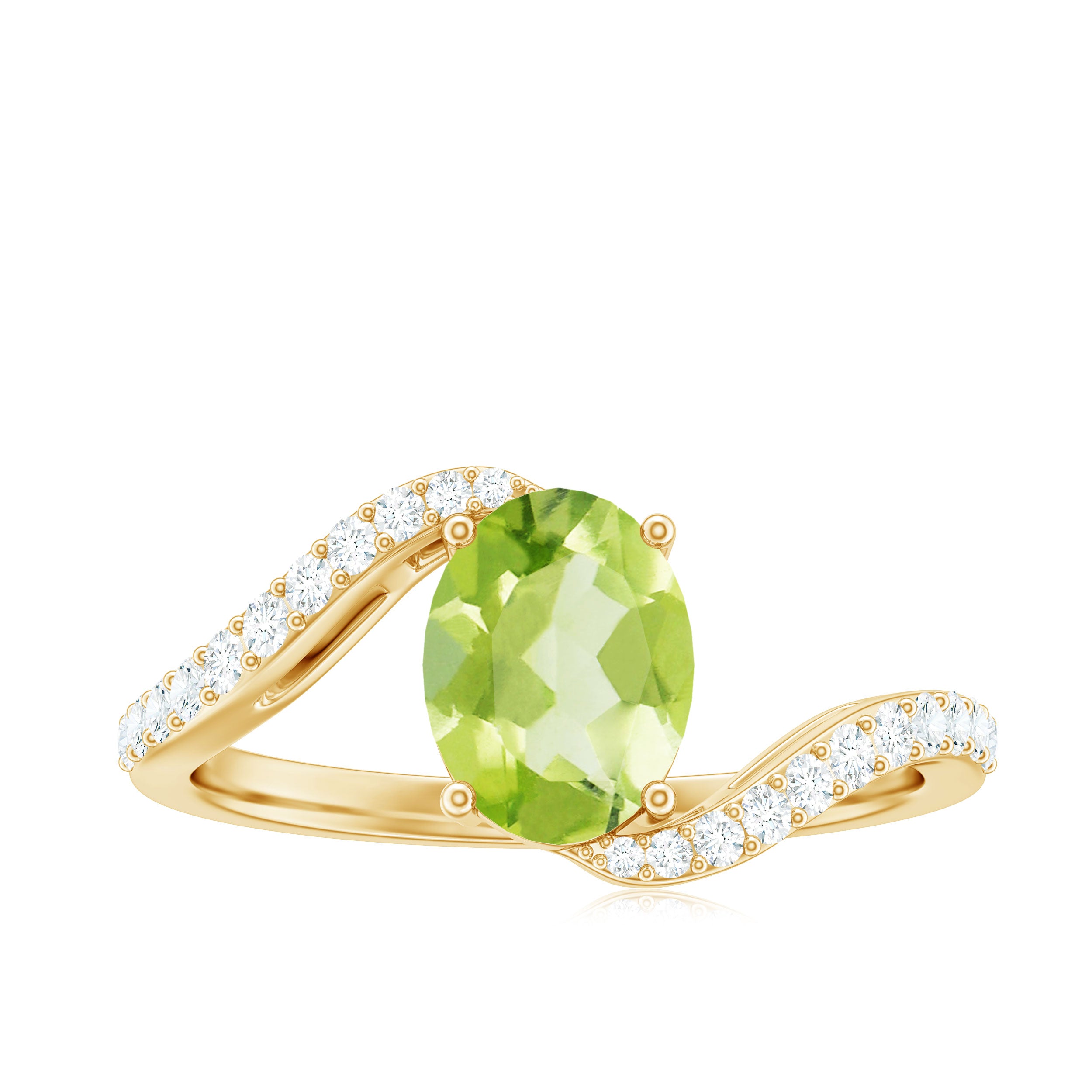 1.50 CT Oval Cut Peridot Solitaire Ring with Diamond Accent Peridot - ( AAA ) - Quality - Rosec Jewels