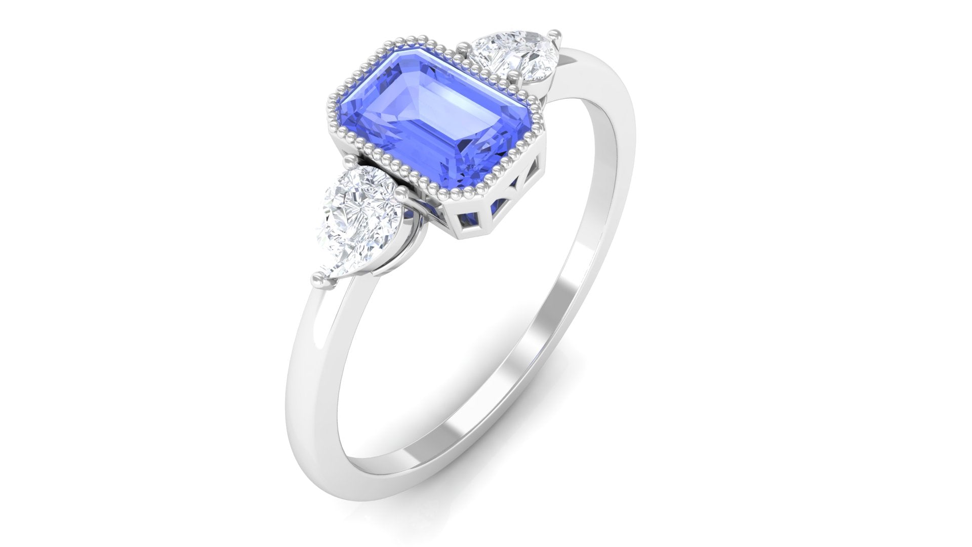 1 CT Beaded Bezel Set Tanzanite Solitaire Ring with Diamond Tanzanite - ( AAA ) - Quality - Rosec Jewels