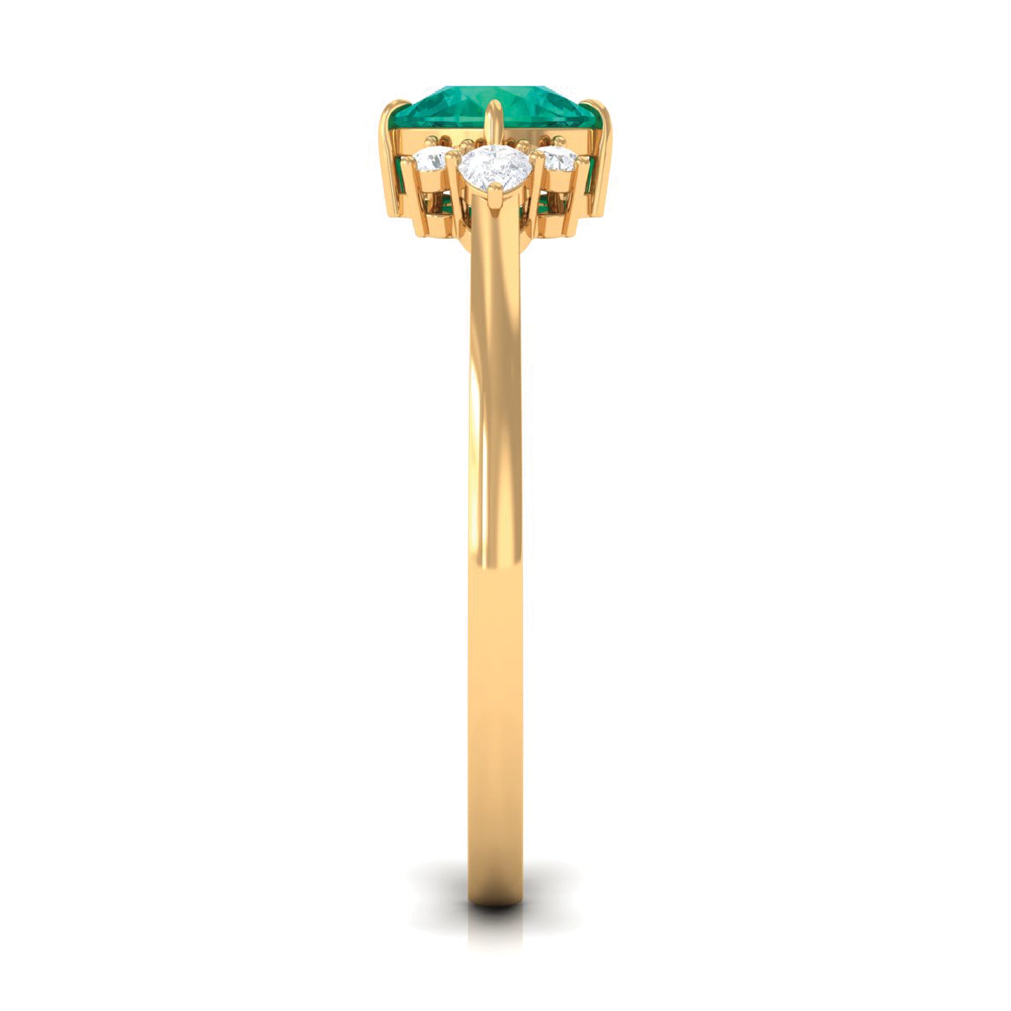1 CT Cushion shape Emerald Solitaire Ring with Diamond Trio Emerald - ( AAA ) - Quality - Rosec Jewels